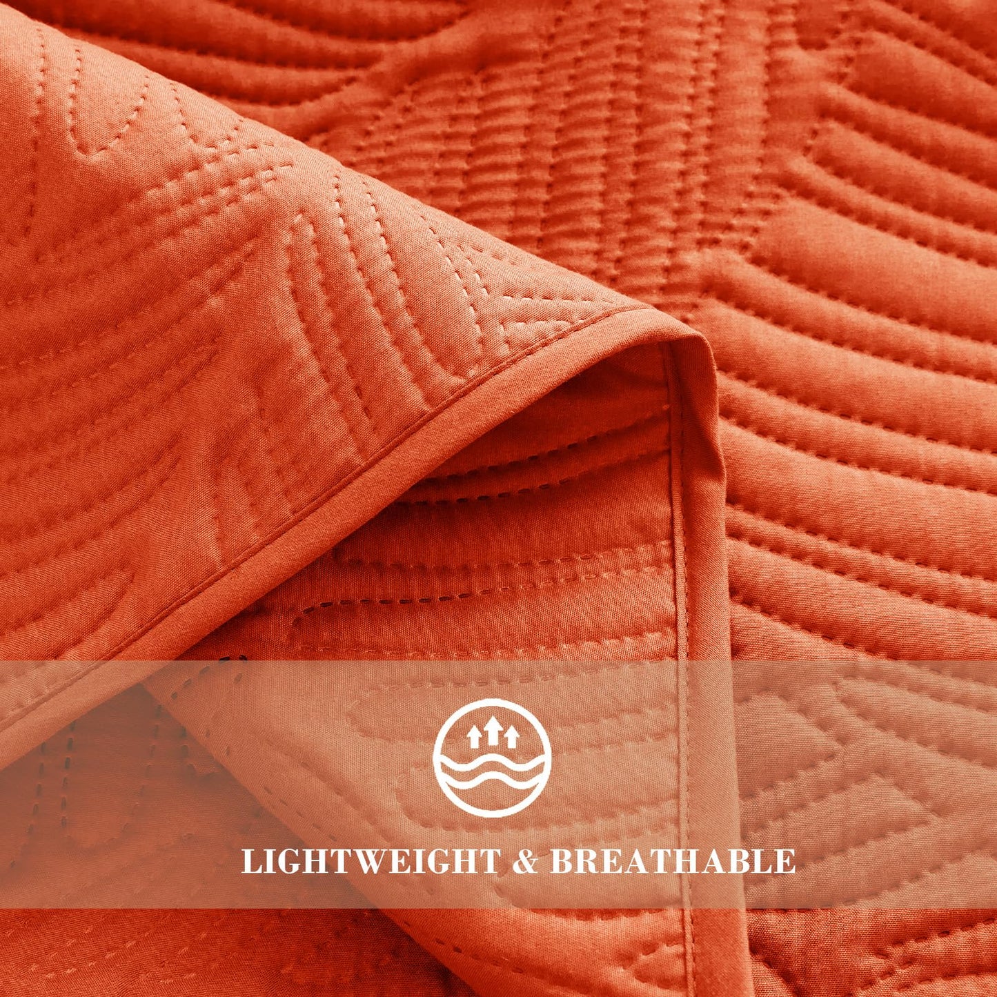 Exclusivo Mezcla Queen Quilt Bedding Set, Lightweight Burnt Orange Quilts Queen Full Size for All Seasons, Soft Microfiber Bedspreads Coverlets Bed Cover with Leaf Pattern, 3 Piece