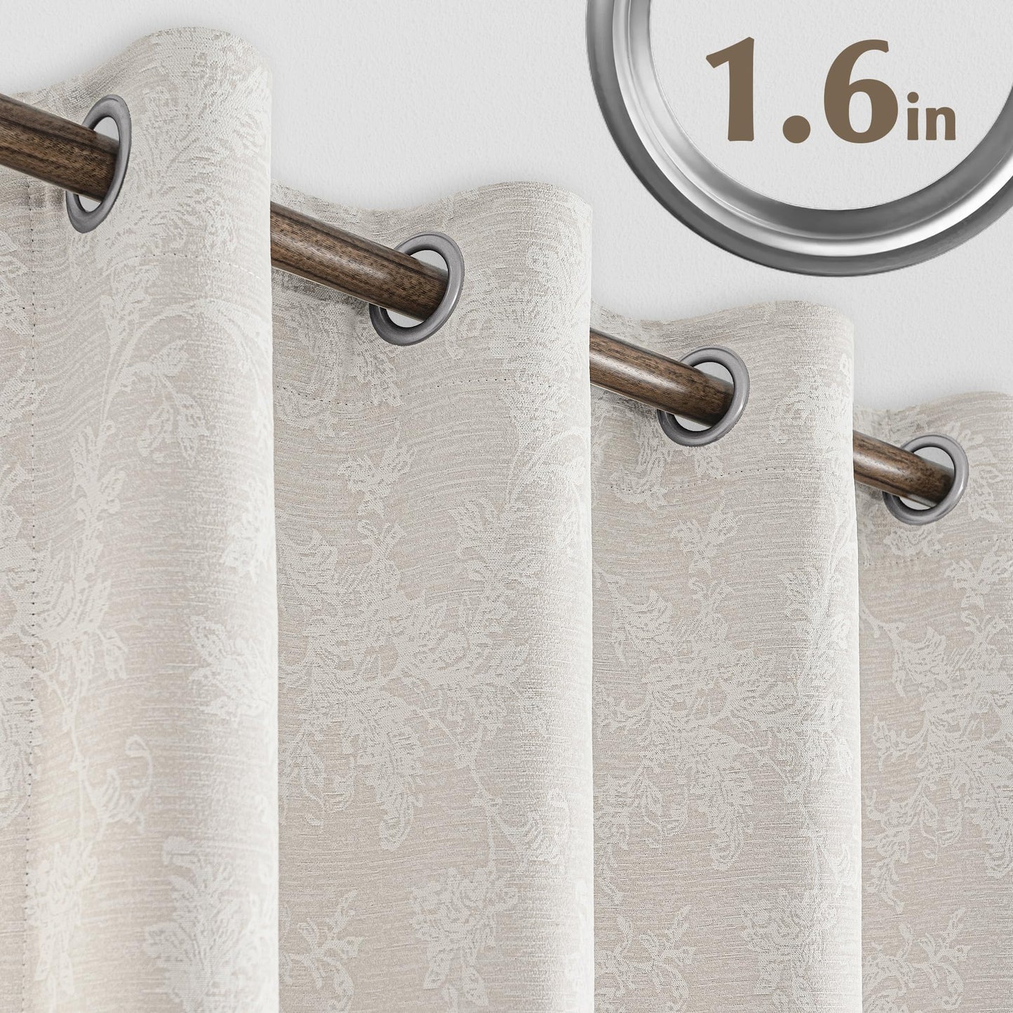 FMFUNCTEX Beige Floral Jacquard Blackout Curtains 84 Inches Long for Bedroom, Scroll Flower Chenille Farmhouse Curtains for Living Room Darkening Thermal Insulated Grommet Window Drapes 2 Panels