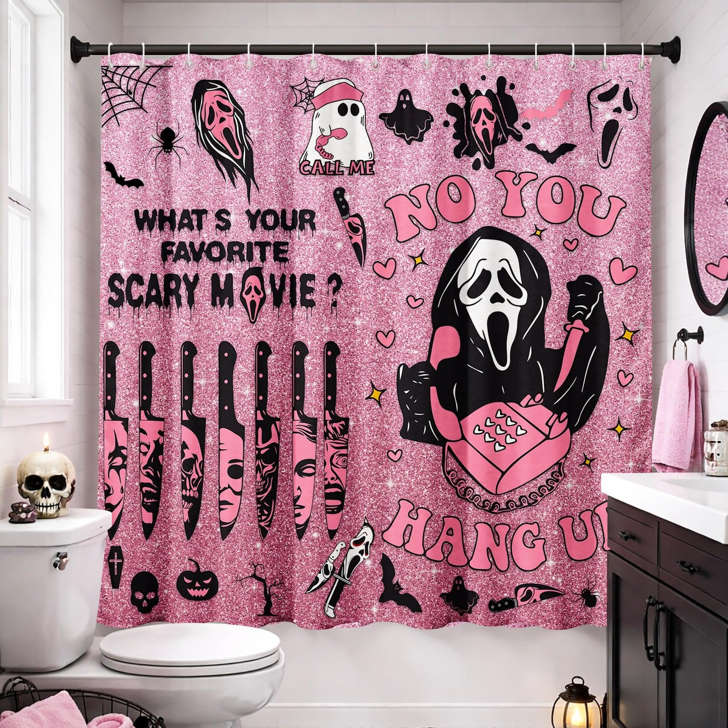 KAIRA Halloween Shower Curtain, 72x72 Inch Spooky Scary Face Bathroom Decor