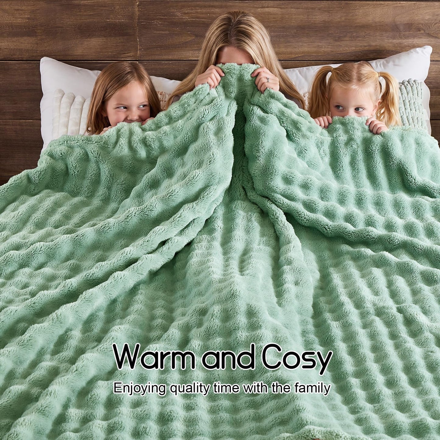 Lotus Karen 3D Bubble Fleece Blanket - Ultra Soft Fluffy Sage Green Throw Blanket for Couch, Lightweight Cozy Throw for All Season, Adults Women Kids(Sage Green, 50"x60")