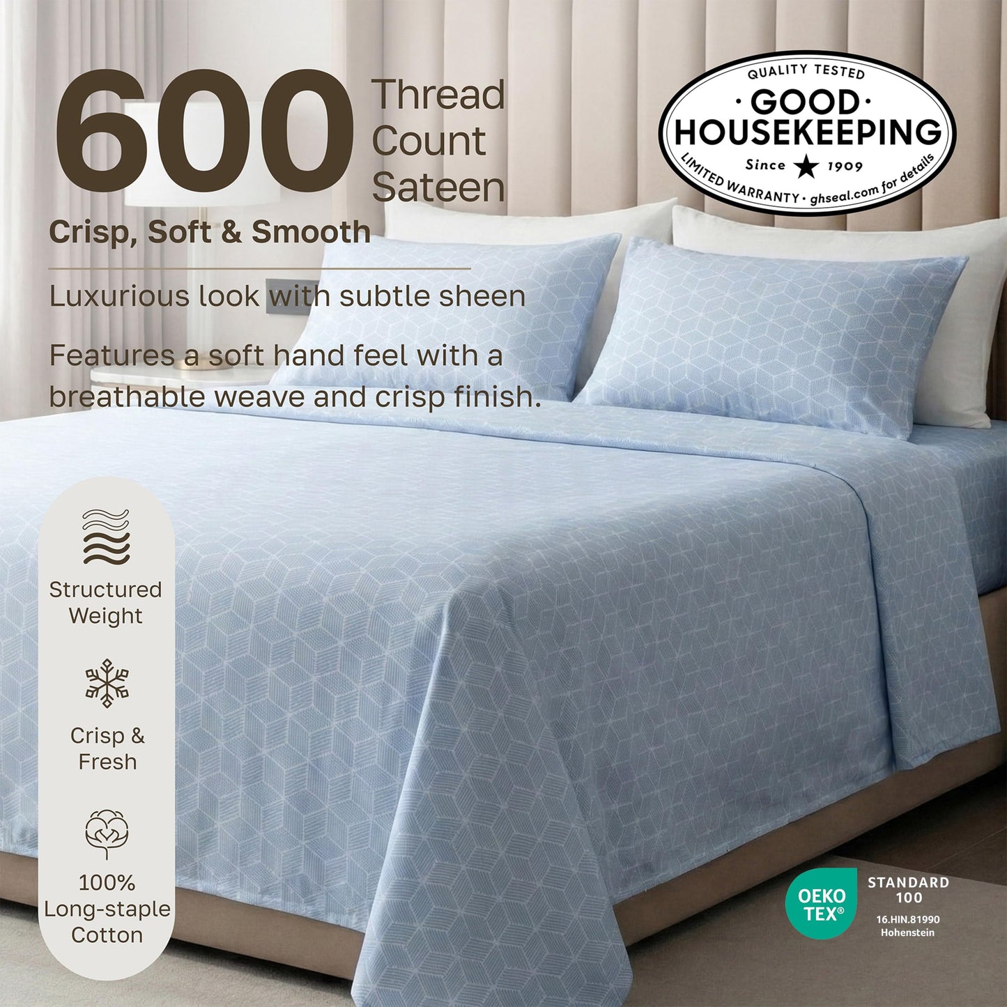 California Design Den Queen Size Sheet Set - 100% Cotton, 600 Thread Count, Deep Pocket Queen Sheets, Premium-Feel Bedding with Sateen Weave - Print - Geo Urban