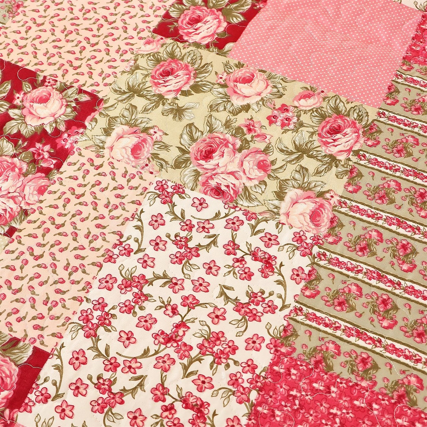 Cmfshape Summer Floral California King Bedspread,Romantic Pink Quilt Set King,Reversible Stitched Bedding Set All Season,Soft Lightweight Coverlet with Pillow Cases (Hot Pink&Rose, King106 x96)