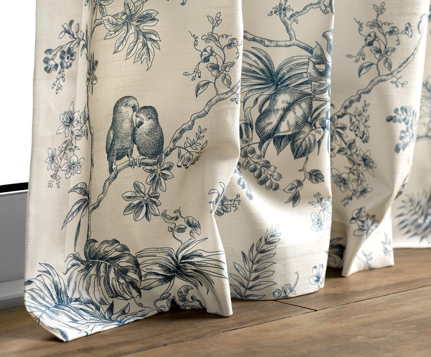 Maison d' Hermine Curtains for Living Room 100% Cotton 96 inch Length One Panel Light Filtering Toile Curtains for Bedroom Windows with Rod and Loop Pockets Drapes (Jouy Paradise Blue, 50" W x 96" L)