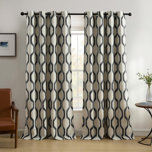 Elrene Home Fashions Renzo Ikat Geometric Room-Darkening Window Curtain, Living Room and Bedroom Drape with Grommets, 52"x84", 1 Panel, Black