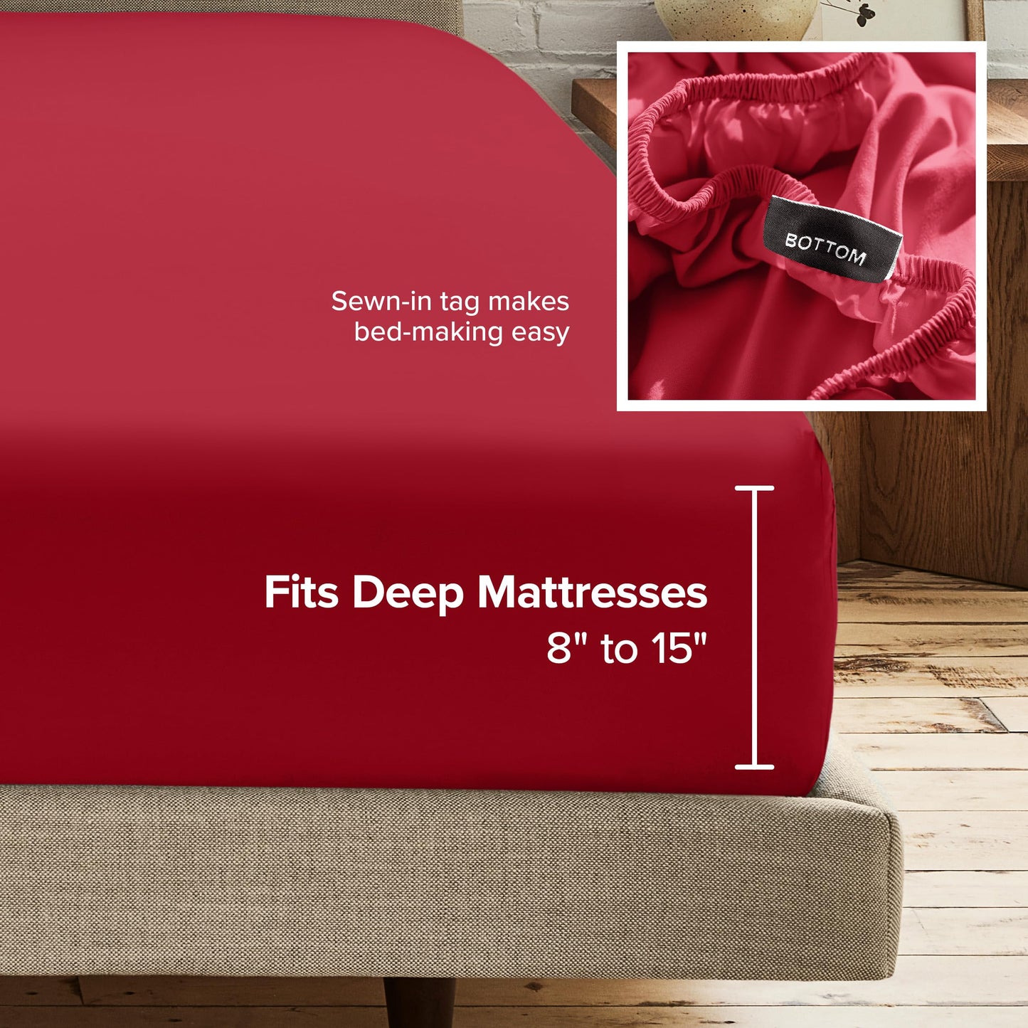 Bare Home 2-Pack Fitted Bottom Sheets Queen - Premium 1800 Ultra-Soft Wrinkle Resistant Microfiber - Deep Pocket (Queen, Red)