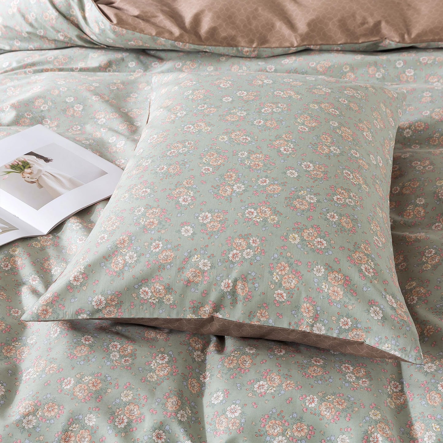 HoneiLife Wildflower Duvet Cover King - 100% Cotton Comforter Cover Sets, Floral Duvet Cover Sets, Botanical Bedlinen Set with Zipper Closure & Corner Ties