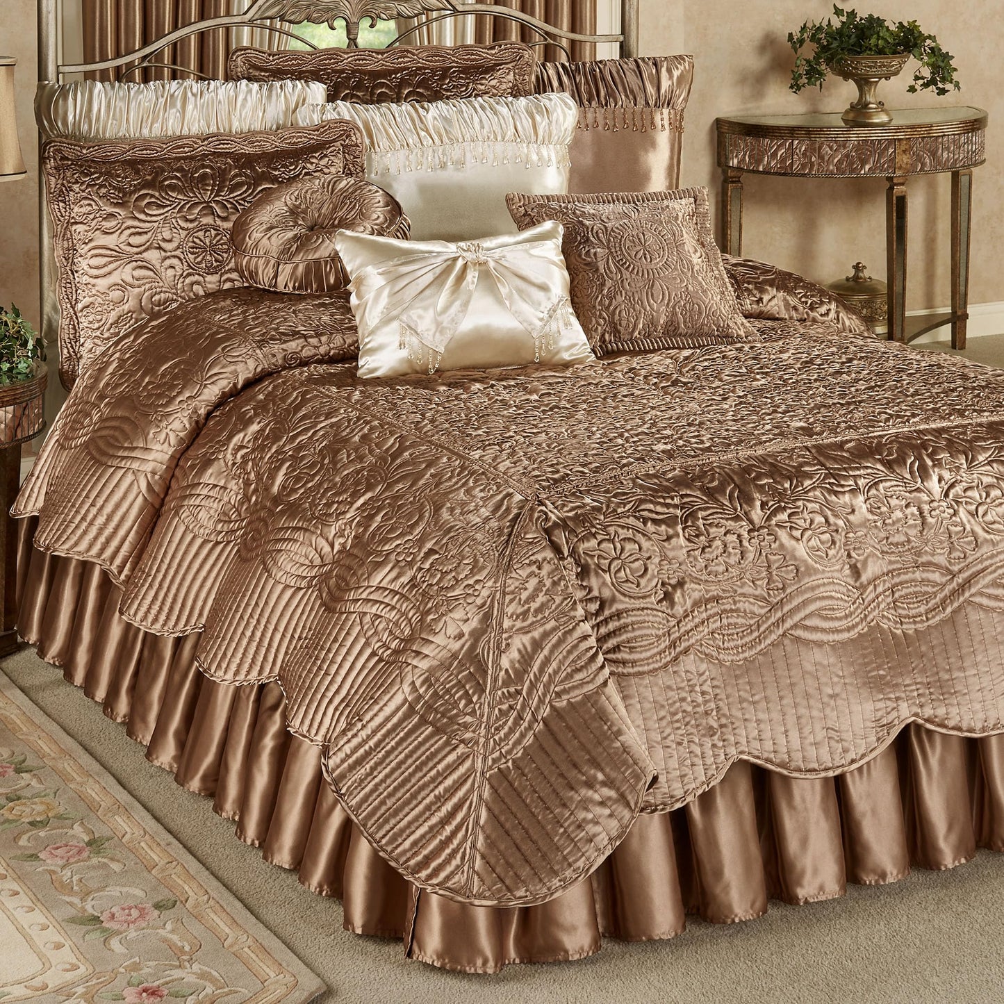 Touch of Class Prima Quilted Bedding | Smoky Topaz Coverlet Set | 4 Piece Queen Set