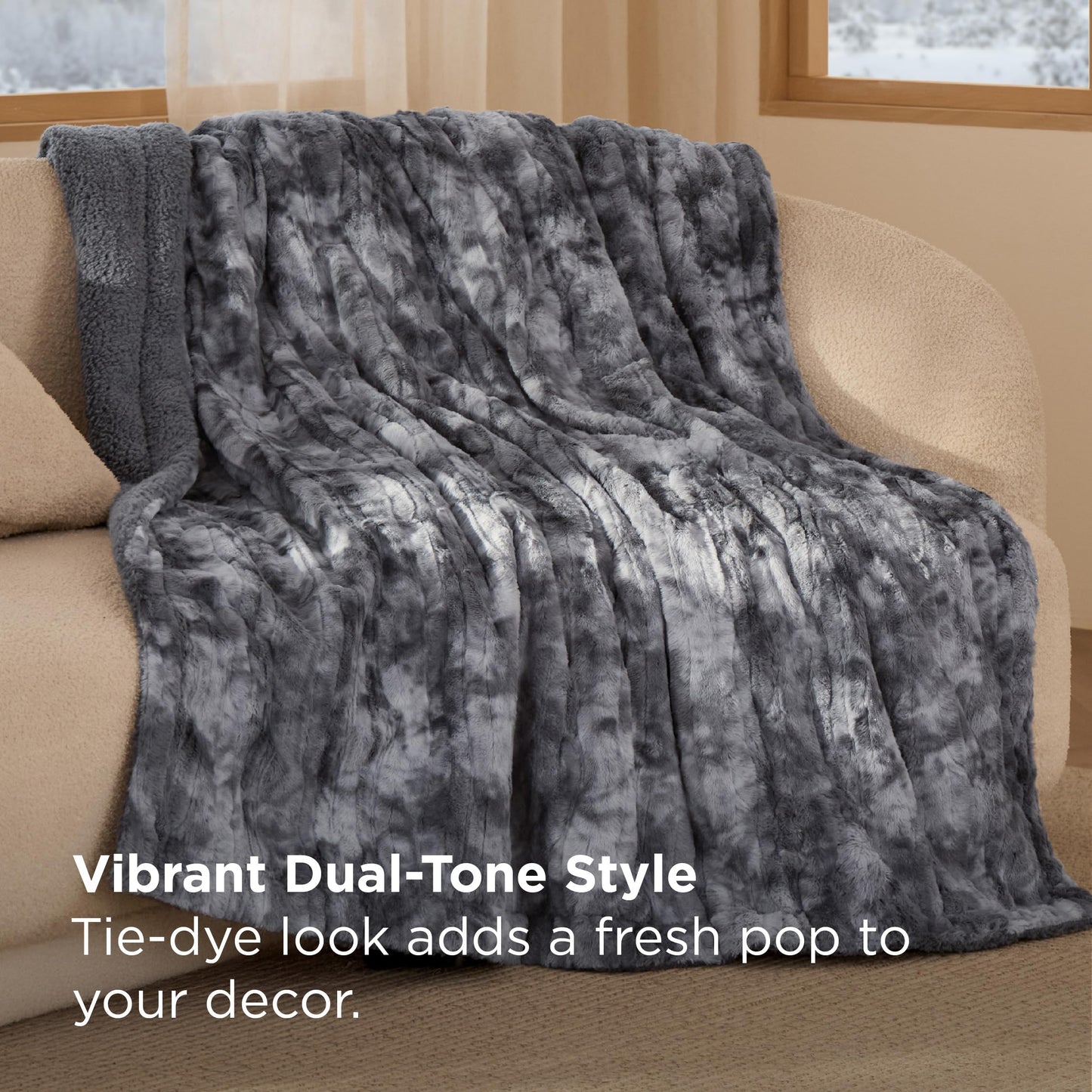 Bedsure GentleSoft Sherpa Fluffy Throw Blanket - Fleece Warm and Cozy Throw for Women Gift, Plush & Fuzzy Faux Fur Blanket for Couch, Sofa, Bed Decor, Tie Dye Design, Grey, 50x60 Inches