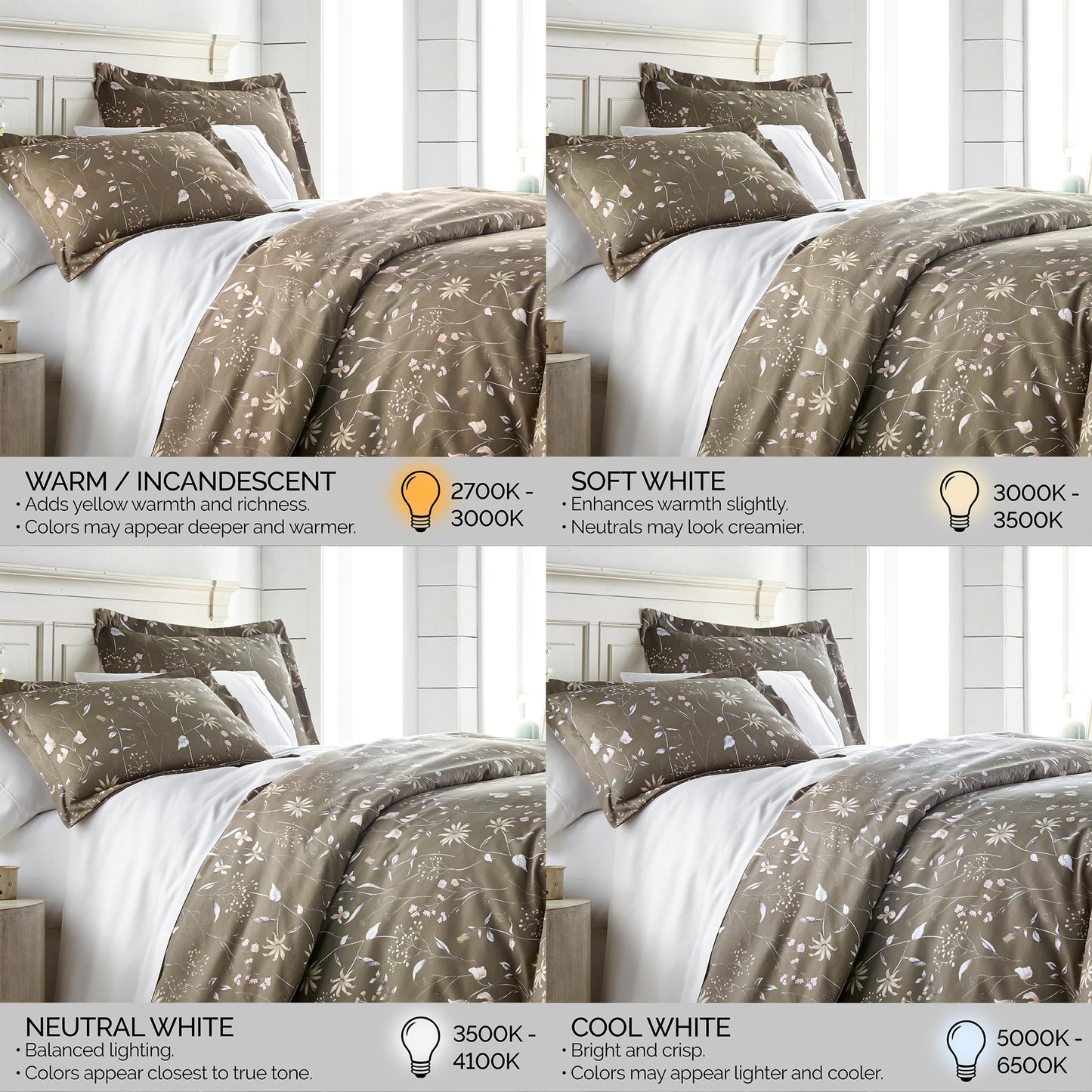 Southshore Fine Living, Inc. Oversized Floral Cal King Duvet Cover Set, Oversized Boho Brown Duvet Cover King, Pet Hair Resistant Bedding for Easy Care, 2 Pillow Shams - Secret Meadow Olive-Brown