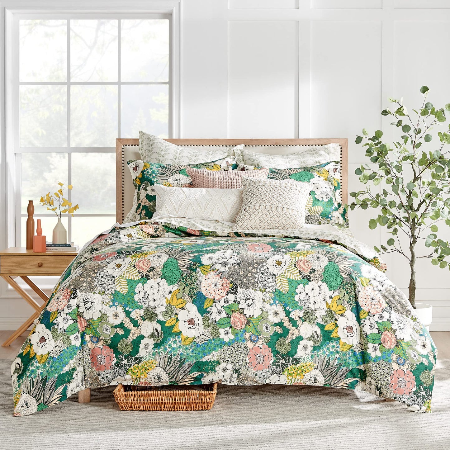Levtex Home - Bettina Floral Euro Sham - Teal, Blue, Green, Mauve, Cream - One Euro Sham (26 x 26in.) - Cotton