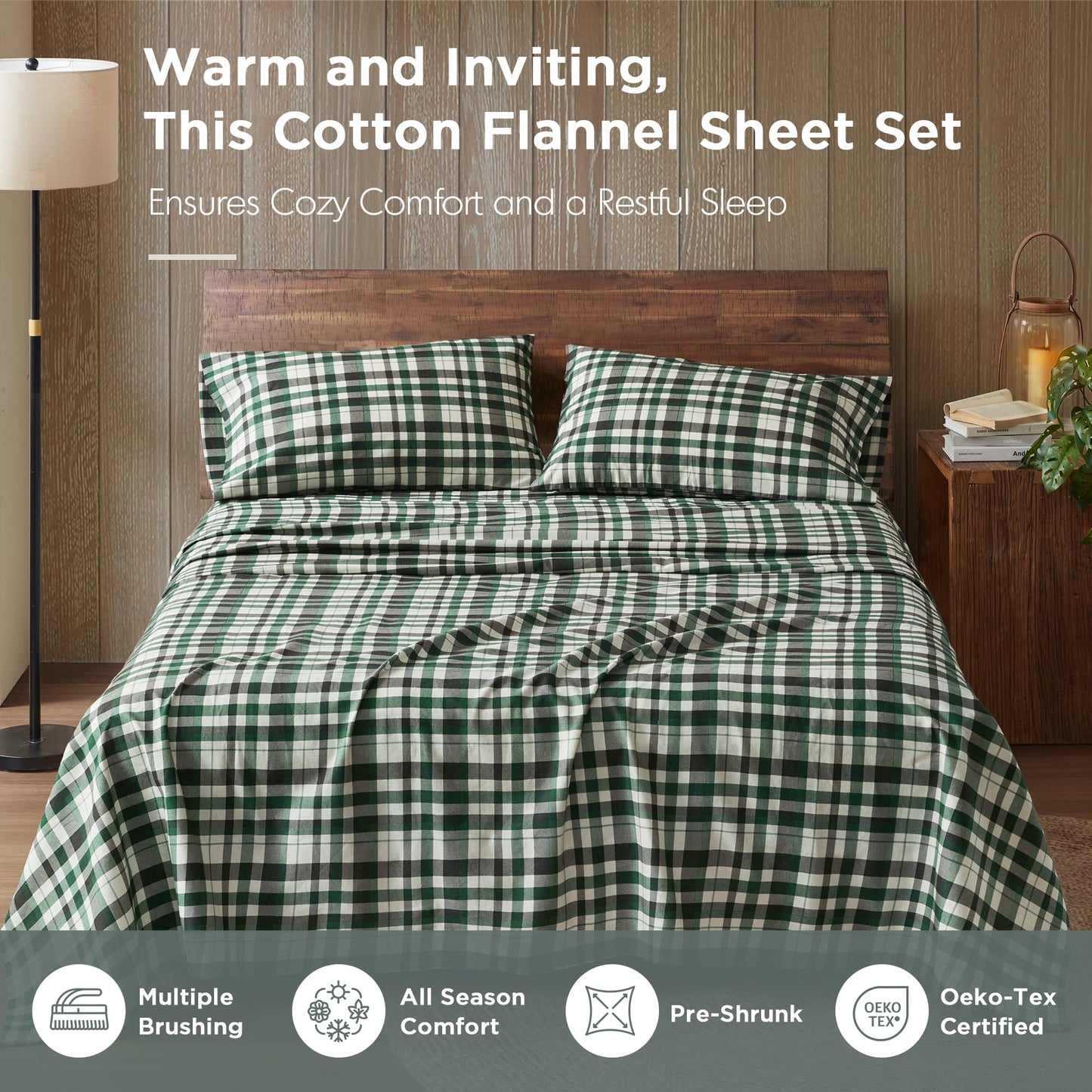 Woolrich Cotton Sheet Set Cottage Charms Print, 100% Cotton Flannel Sheets Warm & Fuzzy Bedding Set Queen Size Sheets, Fitted Pocket Fits Up to 14" Mattress, Queen Finton, 4 Piece