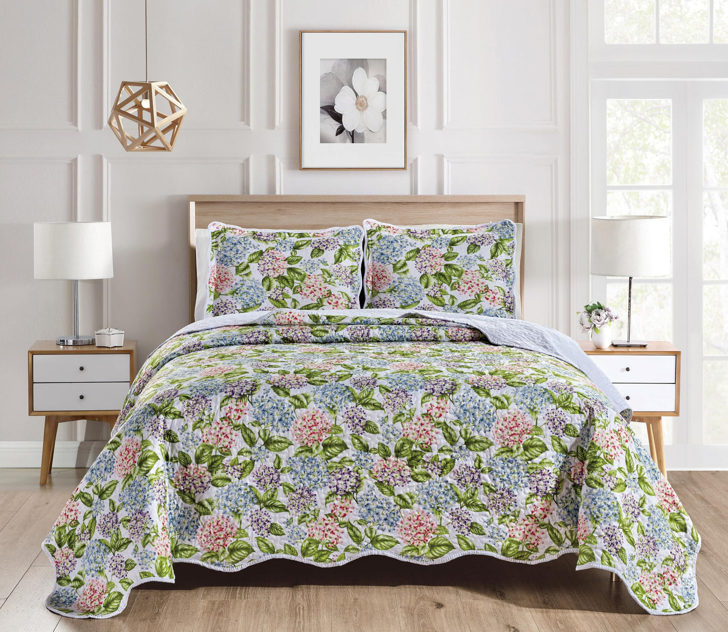 Grand Linen 3-Piece Queen Size Boho Oversized Quilt Set 100 inch X 106 inch All Seasons Large Bedspread, Pillow Shams Lightweight Soft Coverlet Green Red Purple Blue Colors Bed Cover Floral Pattern