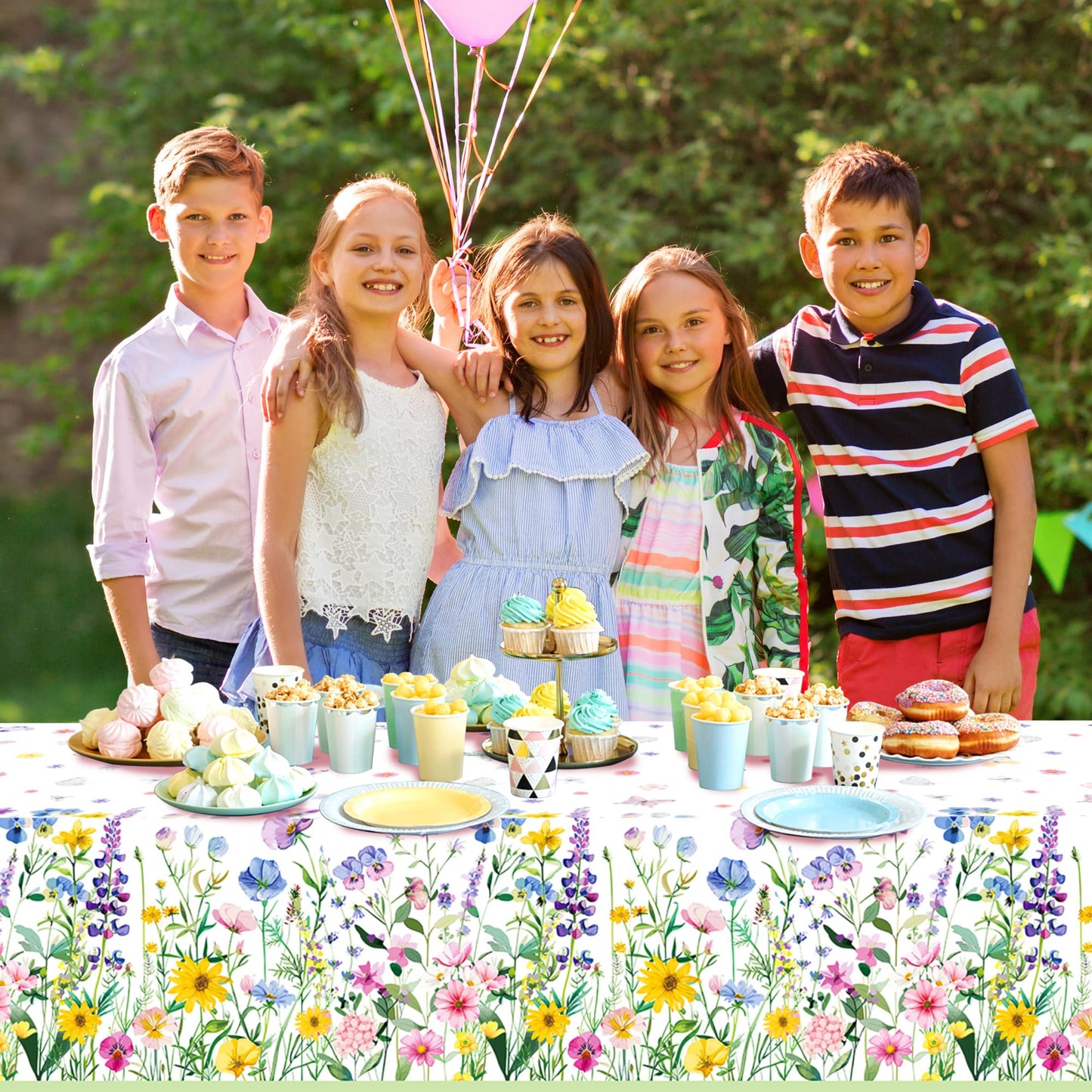 CC HOME 1Pc Blooming Wildflower Party Plastic Tablecloth 54 x 87 Inch Long Table Cover, Spring Butterfly Party Tablecover for Floral Theme Kids Baby Shower Birthday Dinner Picnic Kitchen Event