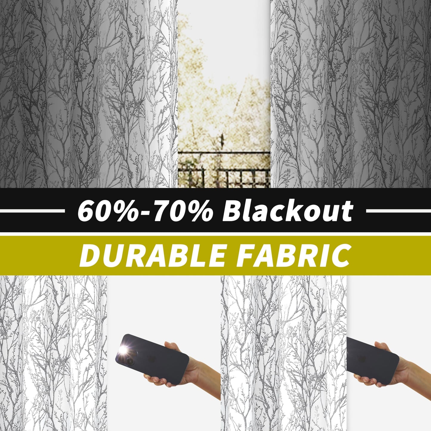 DriftAway Tree Branch Blackout Curtains Double Layer 54 Inches Long for Bedroom Printed Patterned Classic Thermal Insulated Summer Sound Lined Grommet Drapes for Living Room 2 Panels Gray/White