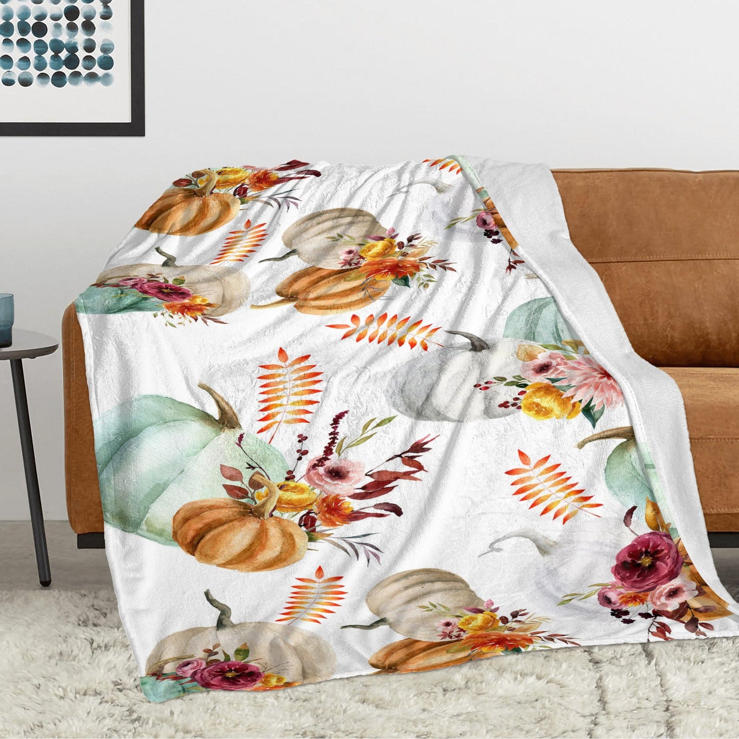 Nextchange Autumn Decor Fleece Throw Blankets, Fall Decor Throw Blanket with Pumpkins Leaves for Bed Couch Sofa, Lightweight Soft Warm Fuzzy Cozy Flannel Blanket 60" x 80"