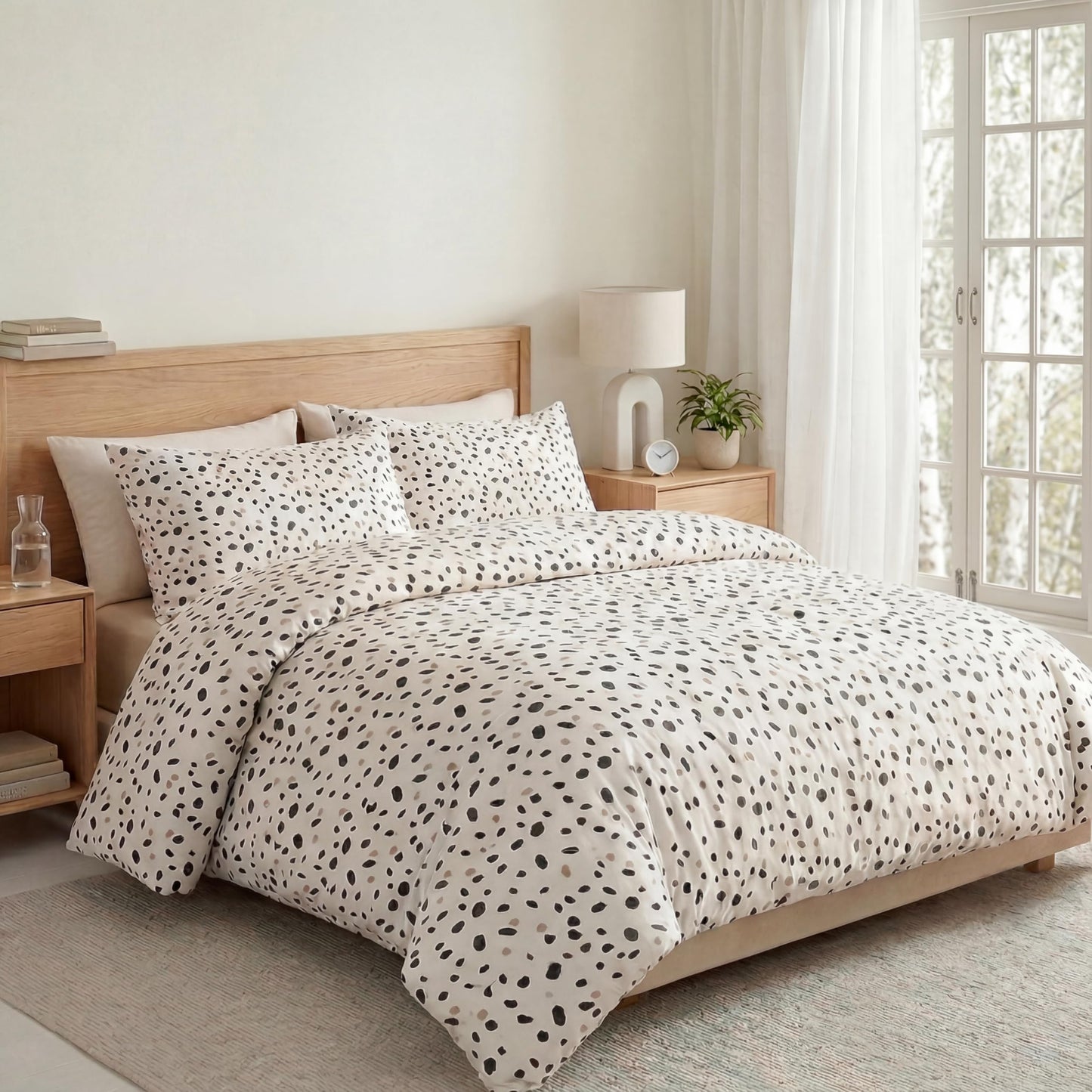 Cozaline 100% Cotton Duvet Cover Queen Size, Pink and Brown Dalmatian Spotted Bedding Set with Zipper Closure, Modern Irregular Speckled Comforter Cover with 2 Pillowcases for All Seasons