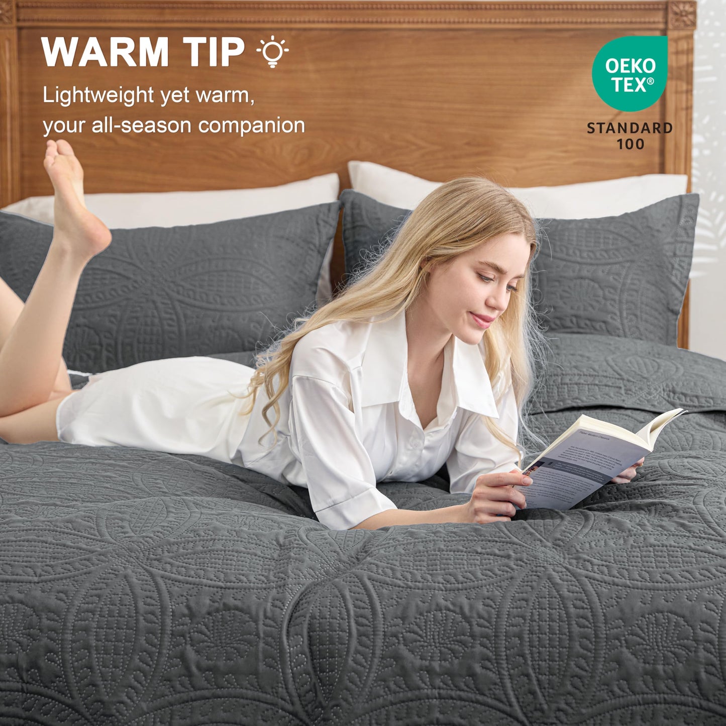 Love's cabin California King Size Quilt Bedding Set Dark Grey Bedspreads - Cal King Lightweight Bedspread Comforter - Coin Pattern Coverlet for All Season - 3 Pieces (1 Quilt, 2 Pillow Shams)