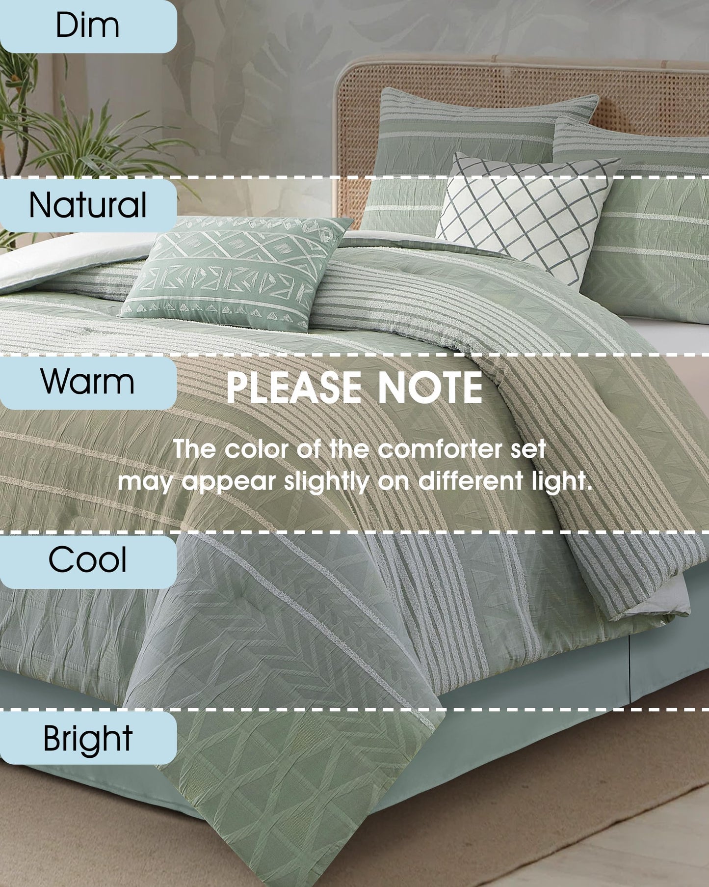 LANCO MODERN LIFESTYLE Cotton Comforter Set Queen, Gorgeous Geometric Jacquard, Sage Soft Lightweight Bedding Set for All Seasons, Bedskirt, Pillow Shams and Decor Pillows