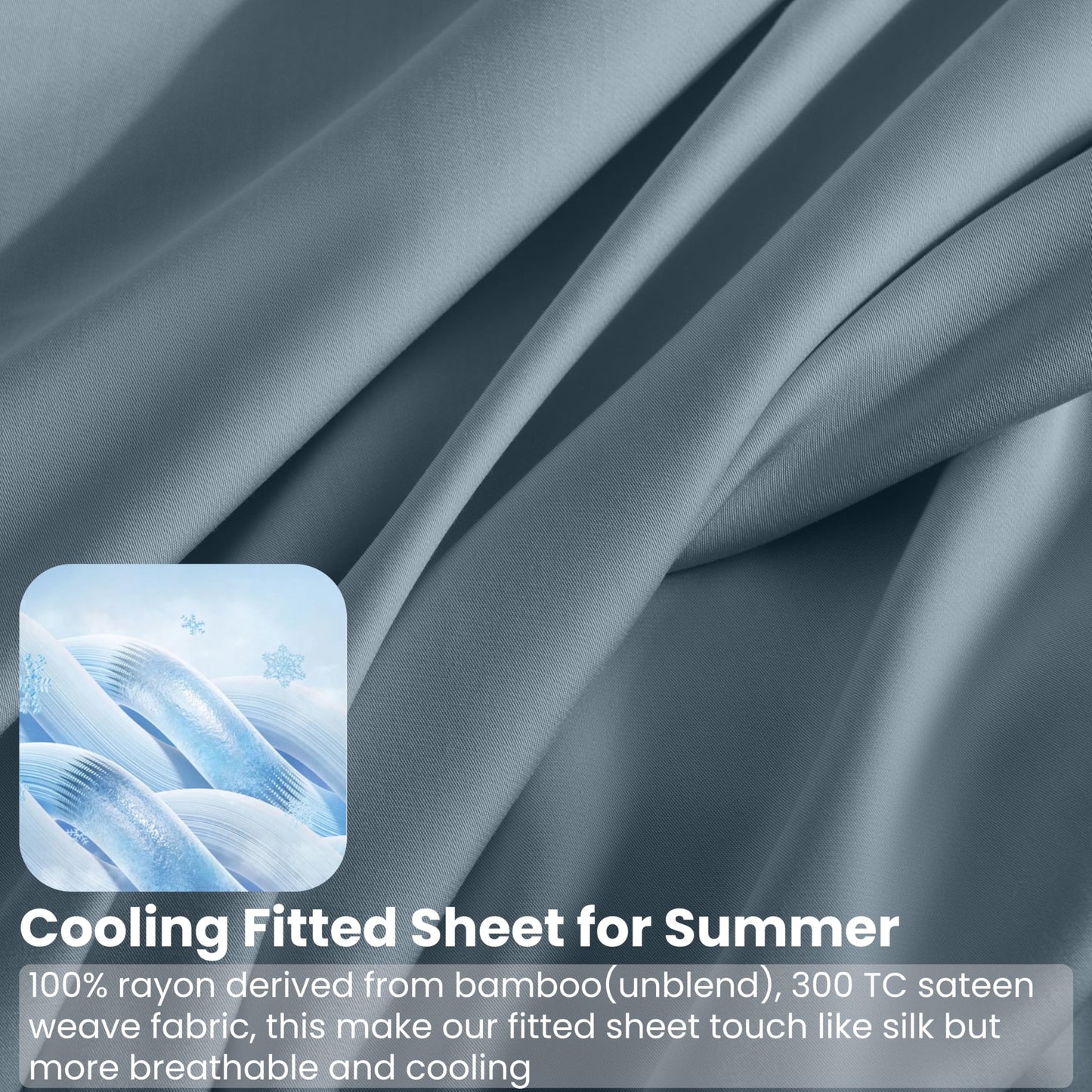 GOKOTTA Fitted Sheet King Only,100% Rayon Derived from Bamboo Fitted Sheet,Ultra Soft,Cooling and Breathable Bottom Sheet with 4 Elastic Corner Straps,No Slip,No Pilling,16" Deep Pocket-Blue