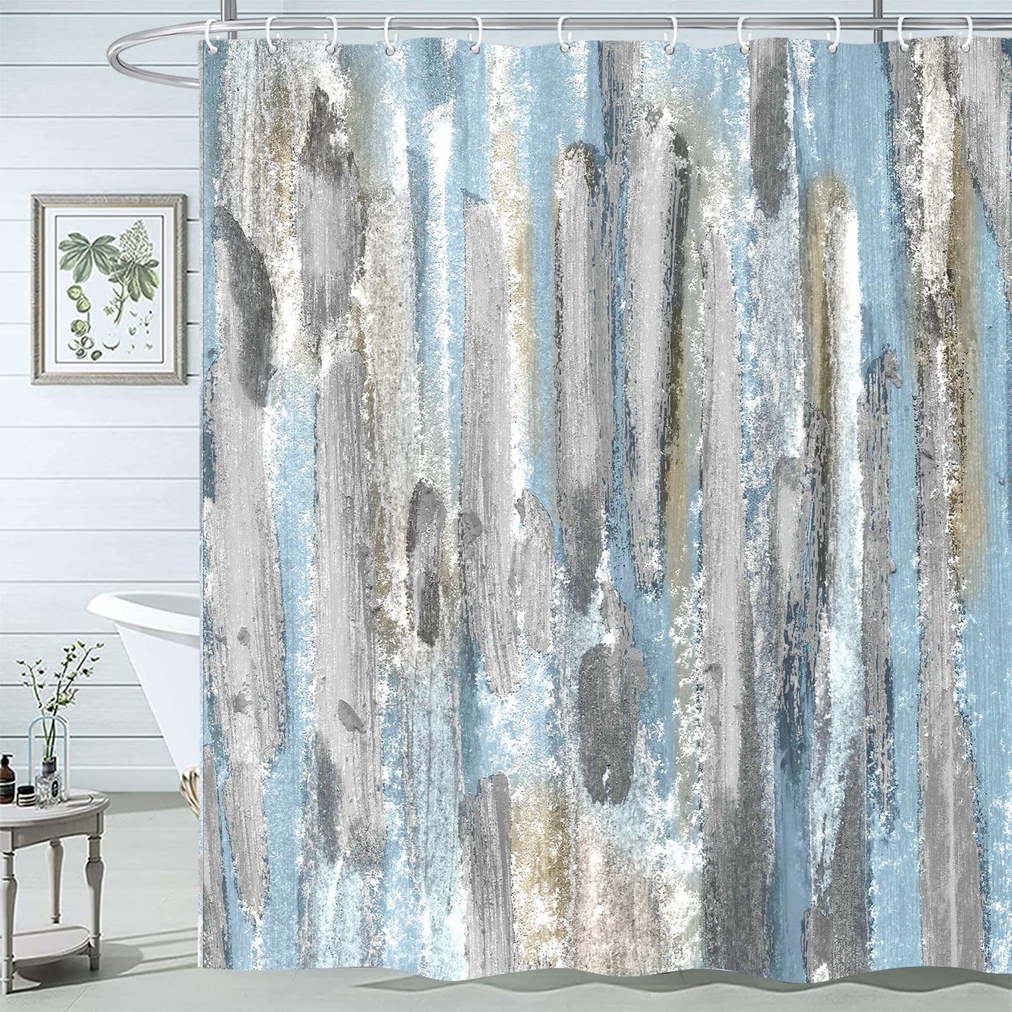 Emwnodti Abstract Shower Curtain, Blue Grey Brown Watercolor Oil Painting Modern Aesthetic Home Bath Curtain, Durable Waterproof Shower Curtain Set with Hooks, 72 x 72 inch