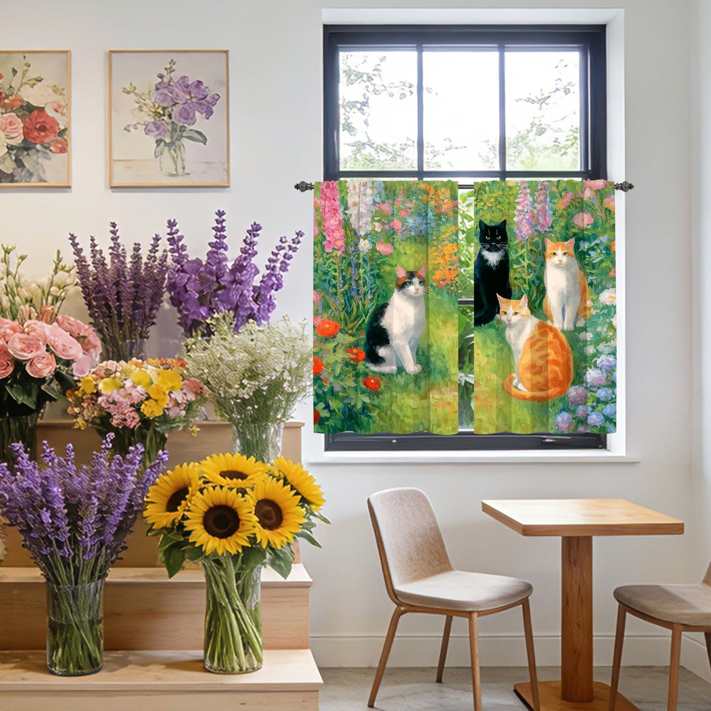 Ecixzyo Cats Kitchen Curtains Short Rod Pocket Drapes Tiers Window Curtains for Basement Bathroom 2 Panels 28x36in