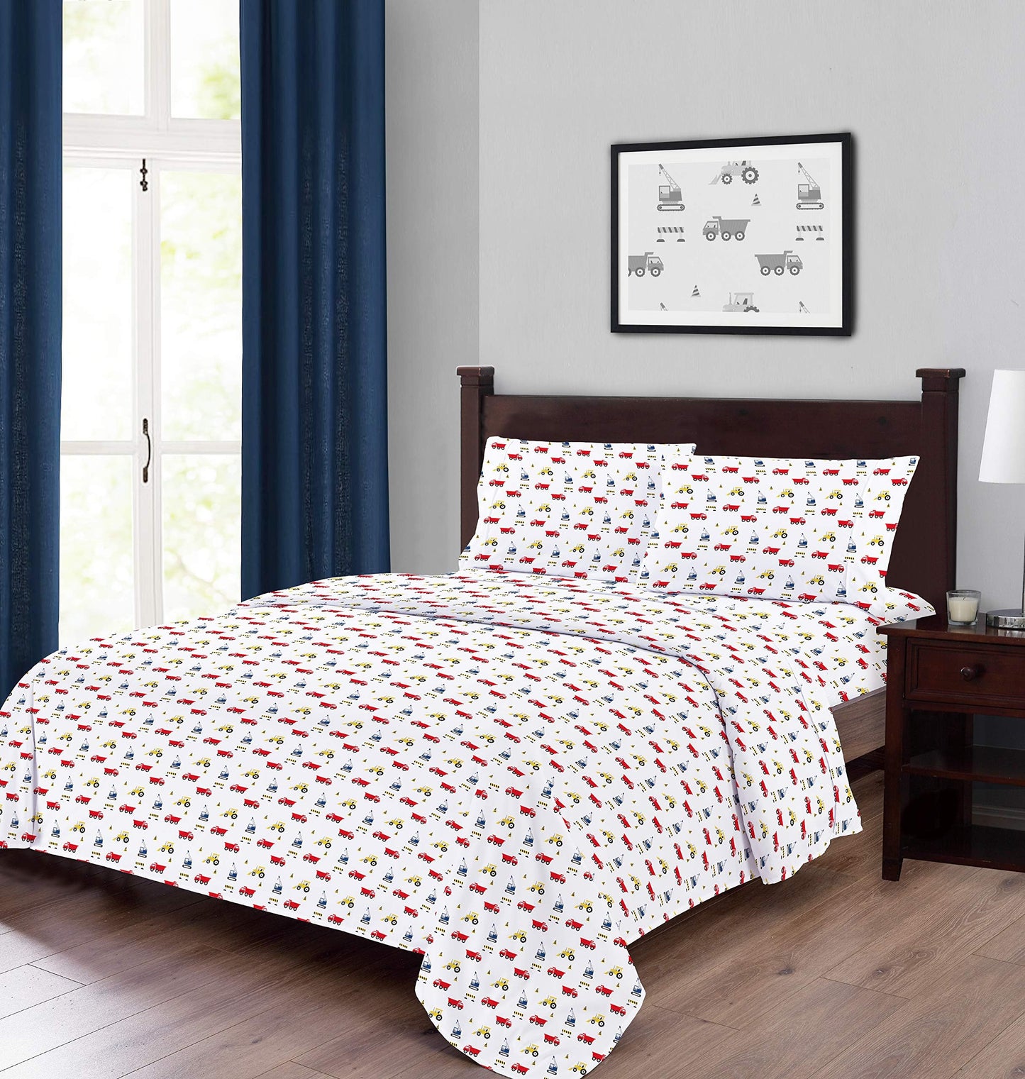Softan Bed Linen Set for Kids, Twin Size, 3Pcs, Microfiber, Trucks Design, Deep Pocket