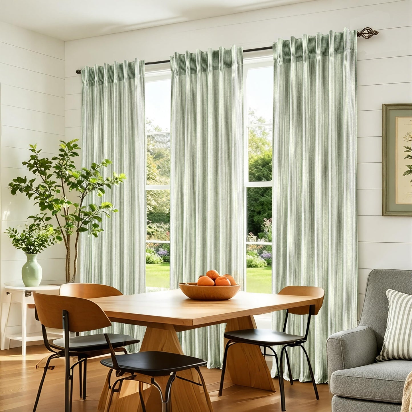 DriftAway 100% Blackout Linen Ticking Striped Curtains Double Layer Farmhouse Drapes 84 Inches Long for Living Room Bedroom Yarn Dyed Woven Thermal Insulated Rod Pocket Back Tab 2 Panels Loden Green