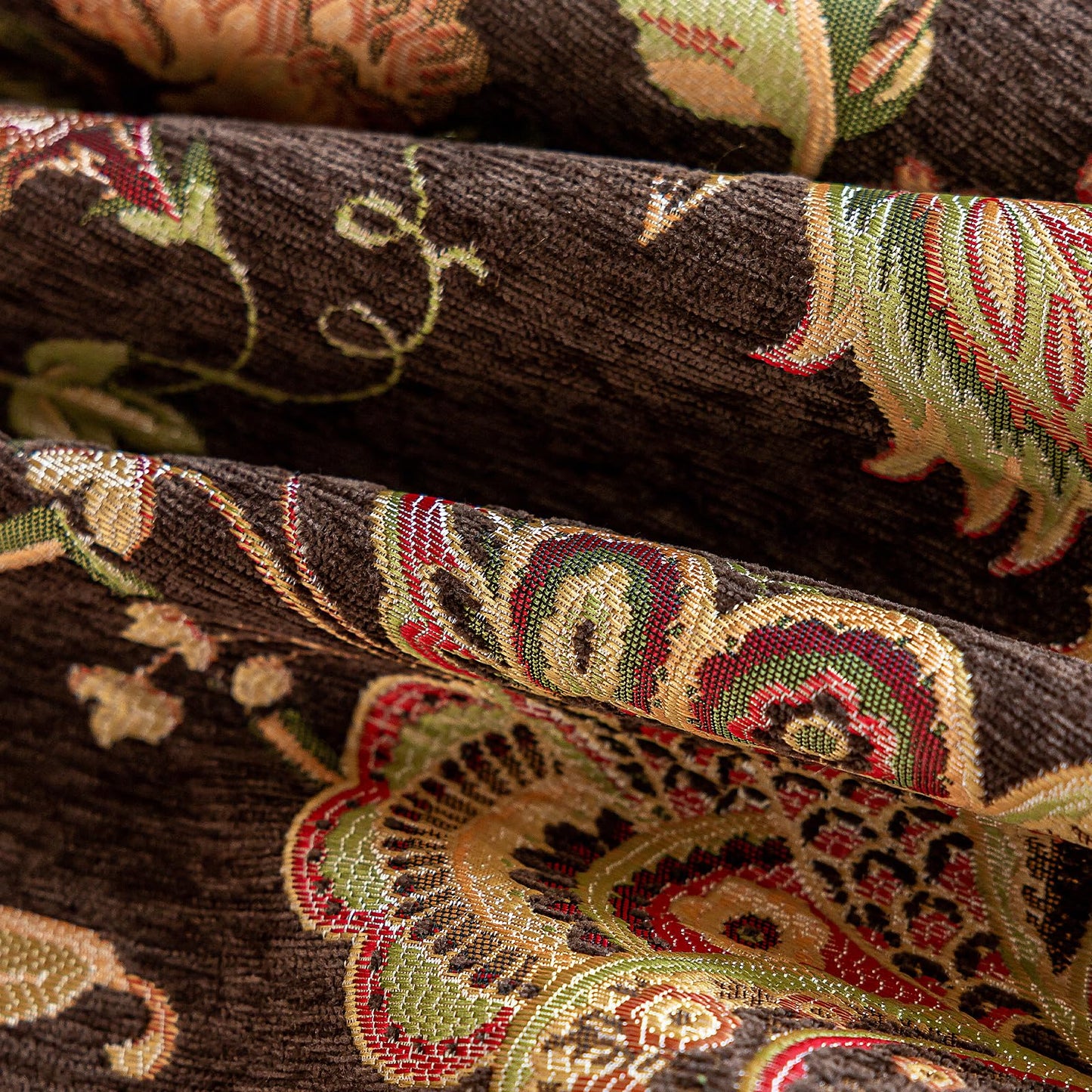 KEEMIR French Country Coffee Table Cover - Hand Embroidered Tropical Floral Chenille Non-Slip Rectangle Table Cloth for Living Room(Palmera Brown,63" L x 23.7" W)