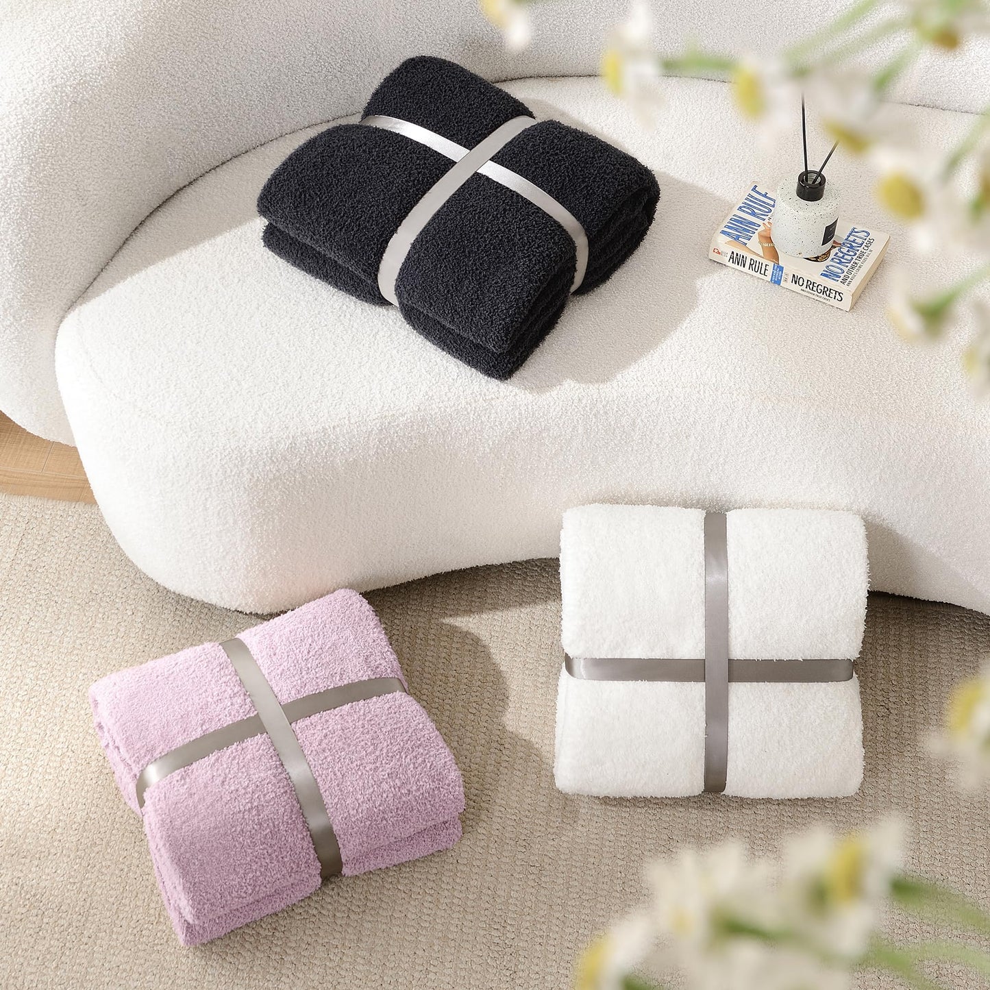 JOOJA Light Purple Throw Blanket, Soft Fluffy Fuzzy Knit Blanket for Couch Bed Sofa, Cozy Plush Warm Blanket for Bedroom Living Room, Spring Home Decor, 50x60 Inches