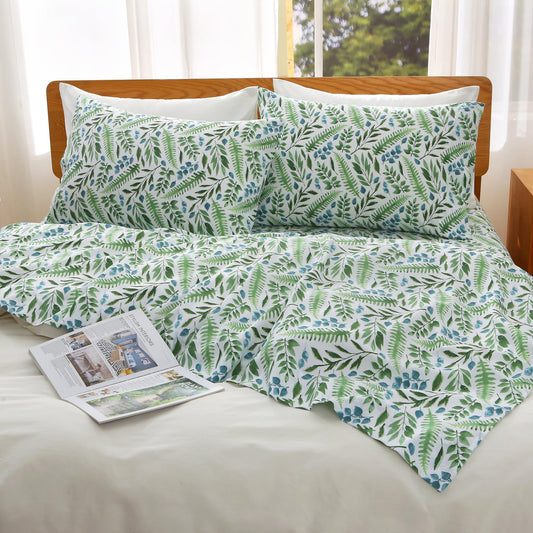 Viviland Full Bed Sheet Set - 4 Piece Double Brushed Microfiber Bedding - Deep Pocket Up to 15", Ultra Soft, Breathable & Wrinkle Resistant Skin-Friendly Cooling Sheets for Adult - Verdant Breath(F)