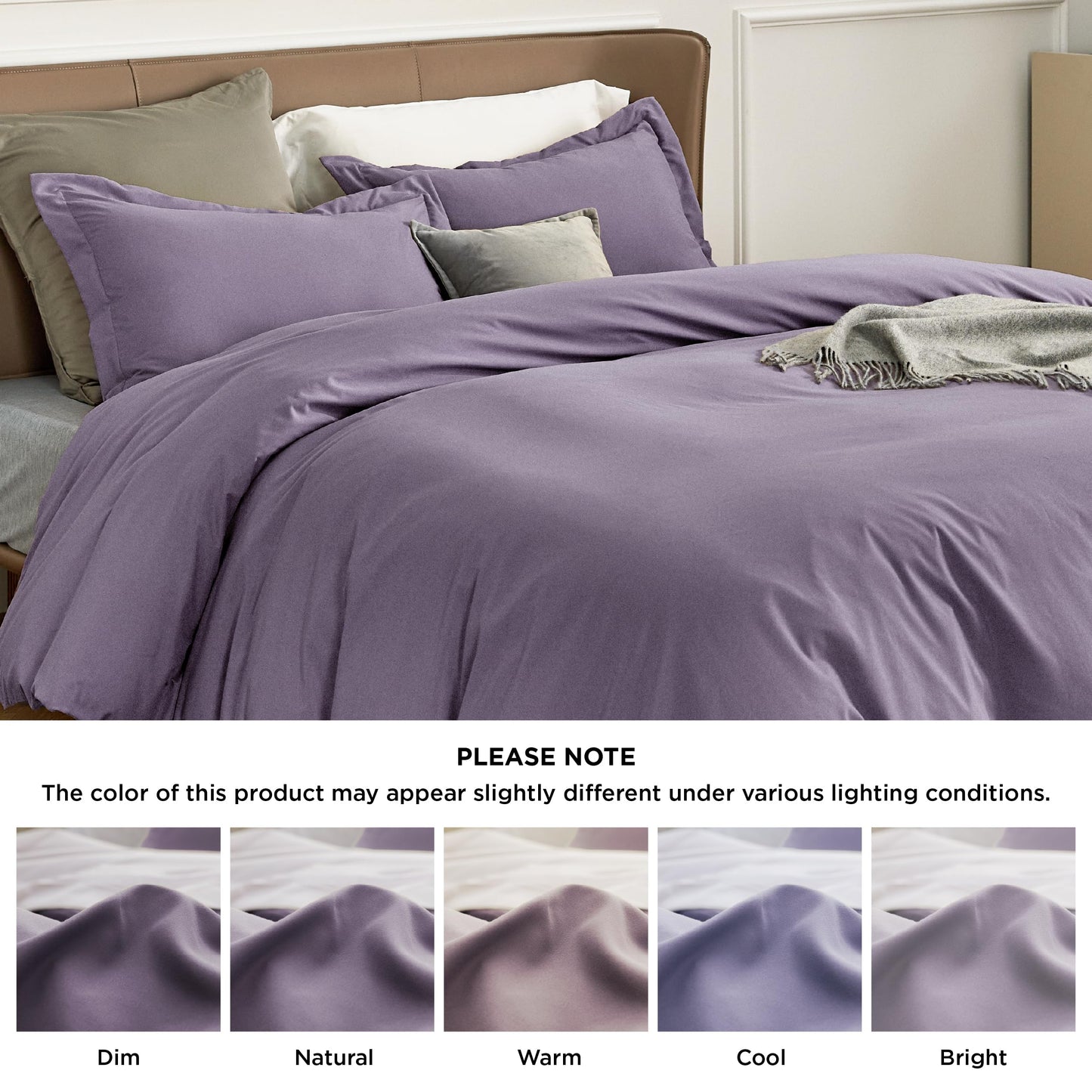 Bedsure Duvet Cover Queen Size - Soft Double Brushed Bedding Set for Kids & Adults, Zipper Closure, 3 Pieces, Includes 1 Duvet Cover (90"x90") & 2 Pillow Shams, NO Comforter, Dusty Purple
