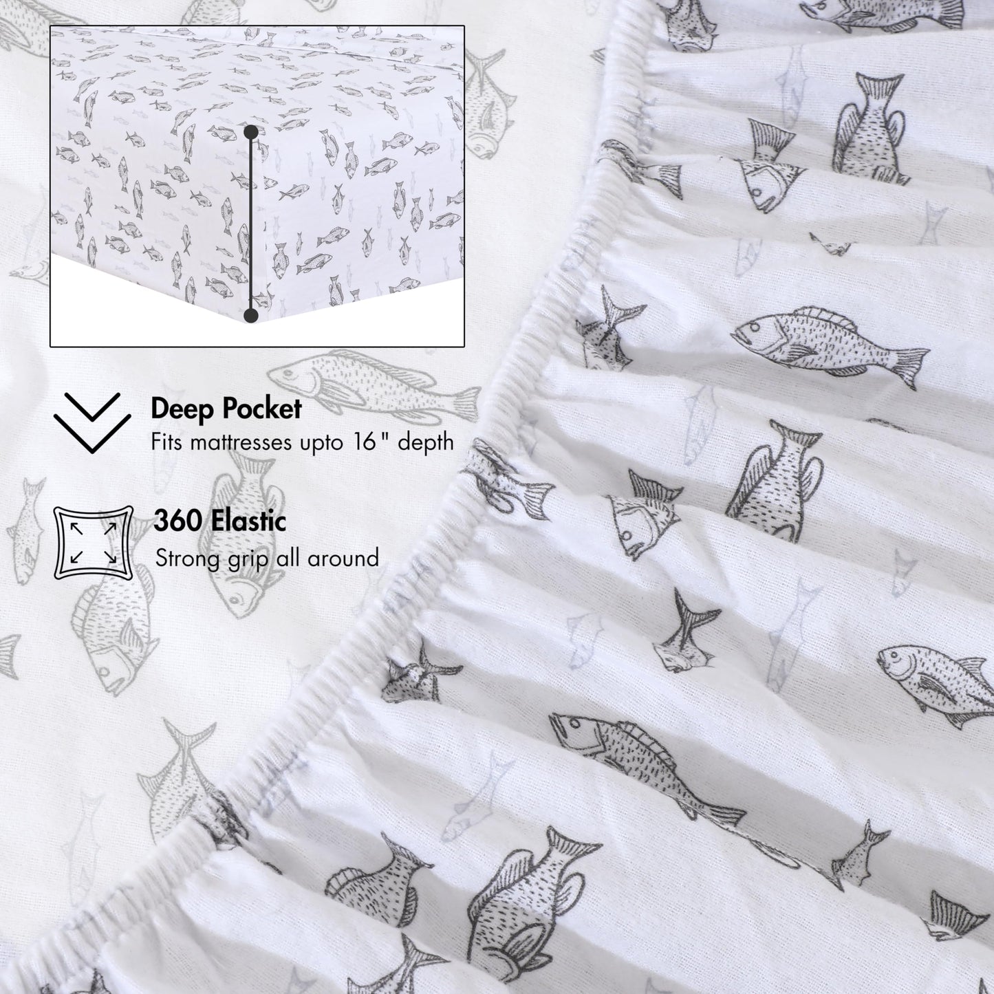 RUVANTI Flannel Sheets Queen Size - 100% Cotton Double Brushed Bed Sheets, Deep Pockets 16 Inches Queen Sheet Set, All Seasons Breathable & Extra Soft - Warm & Cozy, 4 Piece, Fisherman's Tale