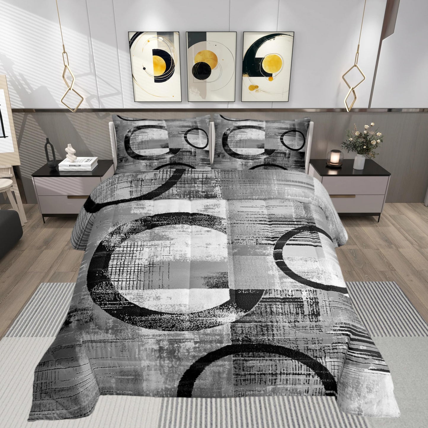 Feelyou Abstract Kids Comforter Set Full Size Modern Abstract Art Bedding Set Geometric Duvet Quilt for Kids Boys Girls Bedroom Luxury Decor Gray Ultra Soft