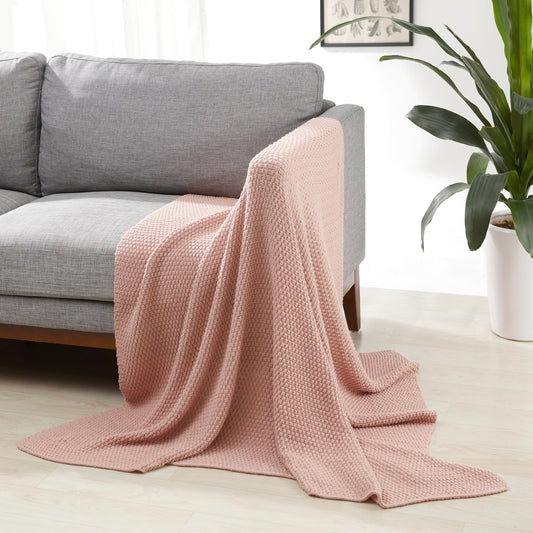 Amazon Basics Chunky Cable Knit Throw Blanket for Couch, Sofa, Bed, Lightweight Soft Cozy, 50" x 60", Dusty Rose