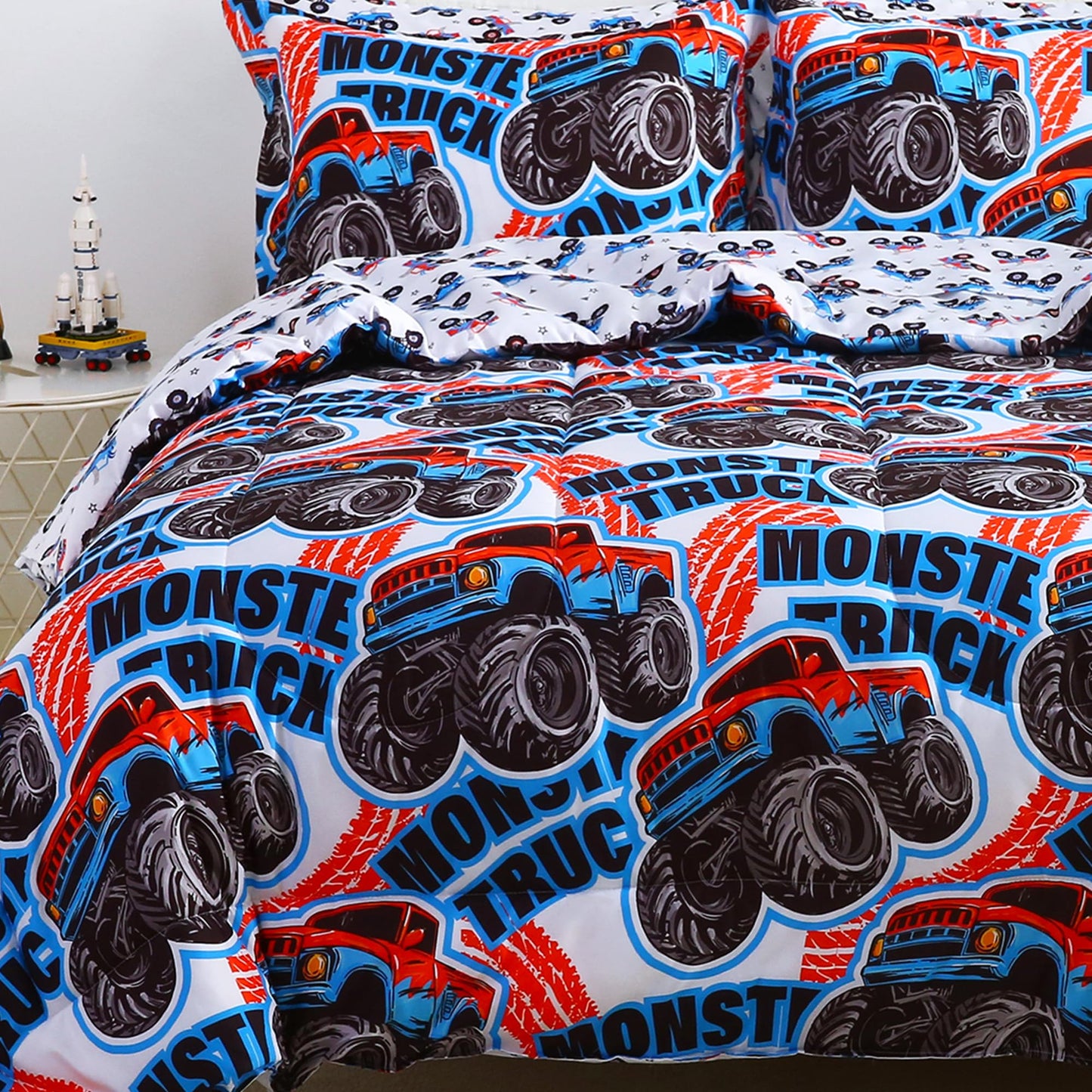 Viviland Kids Twin Bedding Sets for Boys, Soft Twin Comforter Set with Sheets, 5 Pieces Microfiber Bed in a Bag, Monster Truck