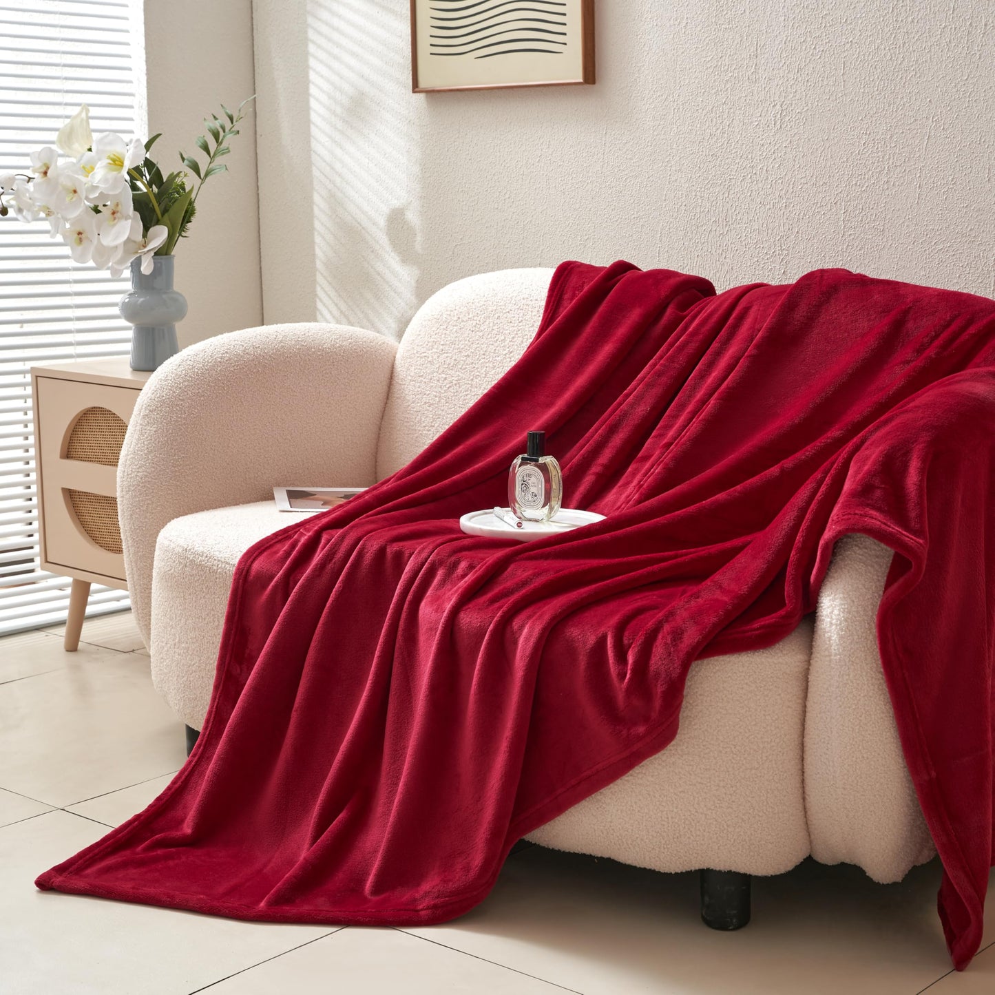 KANGZHIJING Camping Throw Blanket- Cozy Flannel Blankets for All Seasons Suitable Bed, Couch, Sofa, Movie Night, and Travel- Red 60" x 80"