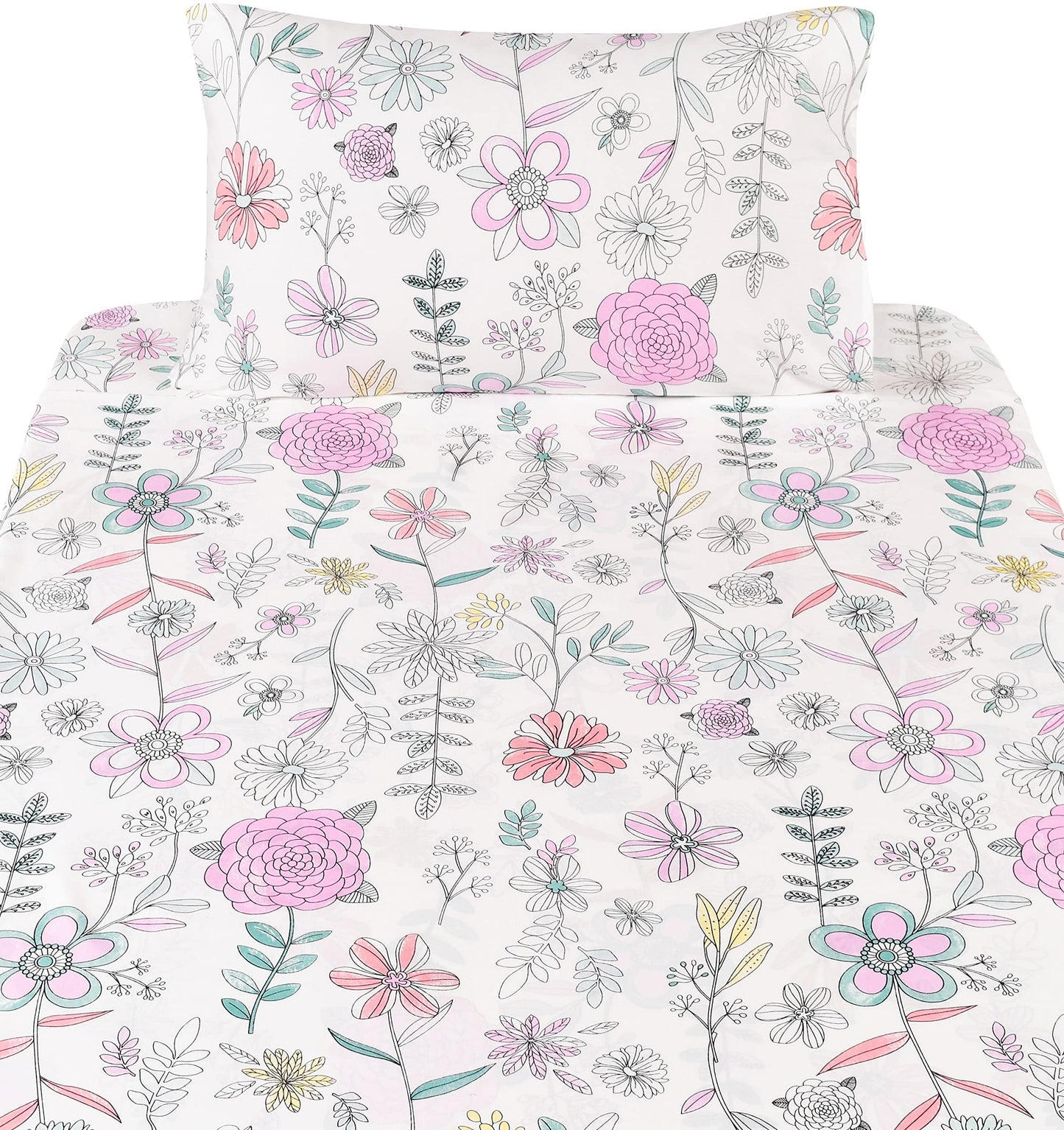J-pinno Painting Flower Plant Floral Botanic Cute Cozy Fun Twin Sheet Set for Kids Girls Children 100% Cotton Flat Sheet + Fitted Sheet + Pillowcase Bedding Set (Flower, Twin)