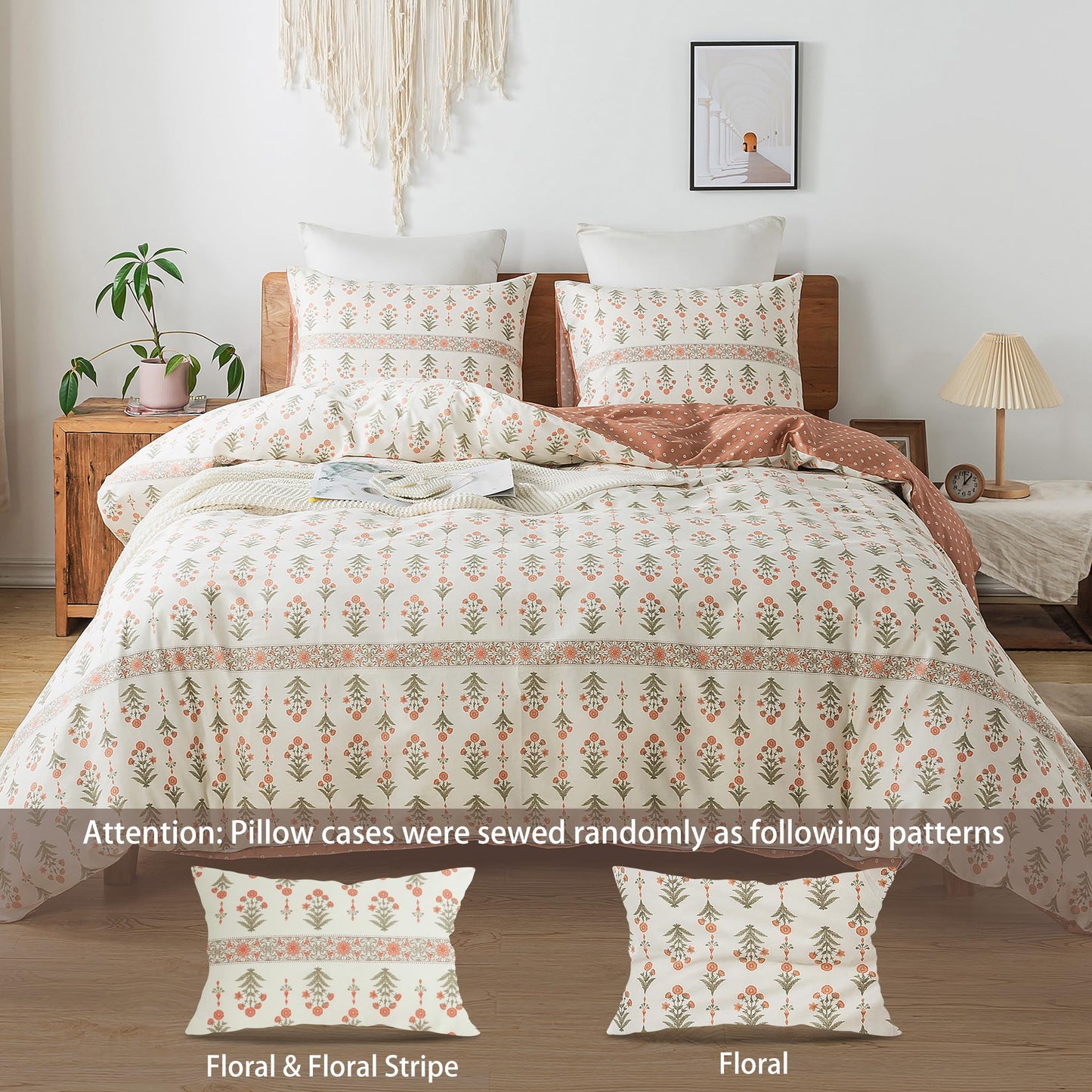 HoneiLife King Duvet Cover Set - 100% Cotton Comforter Cover Floral Duvet Cover Sets,Soft & Breathable Duvet Cover with Zipper Closure and Corner Ties,3pcs Wildflower Comforter Cover Sets-Sweet Grass
