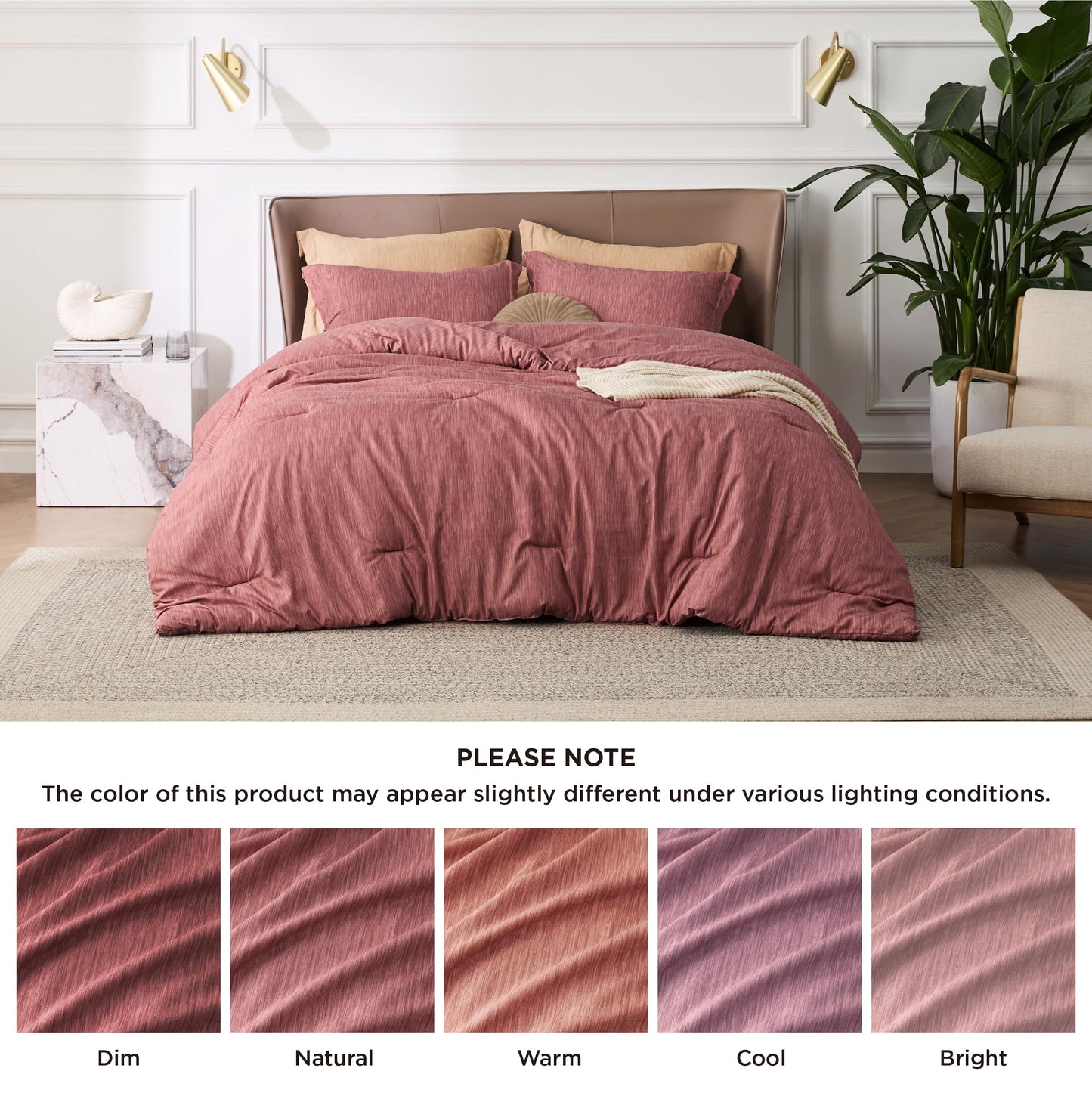 Bedsure California King Comforter Set - Pink Clay Soft Bedding for All Seasons, Cationic Dyed Bed Set, 3 Pieces, 1 California King Size Comforter (104"x96") and 2 Pillow Shams (20"x36"+2")