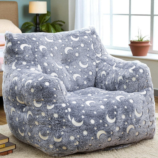 LinkRomat Bean Bag Chairs, Faux Fur BeanBag Chair with Memory Foam for Bedroom, Living Room, Reading, Adults - Grey - Star - Glow in The Dark