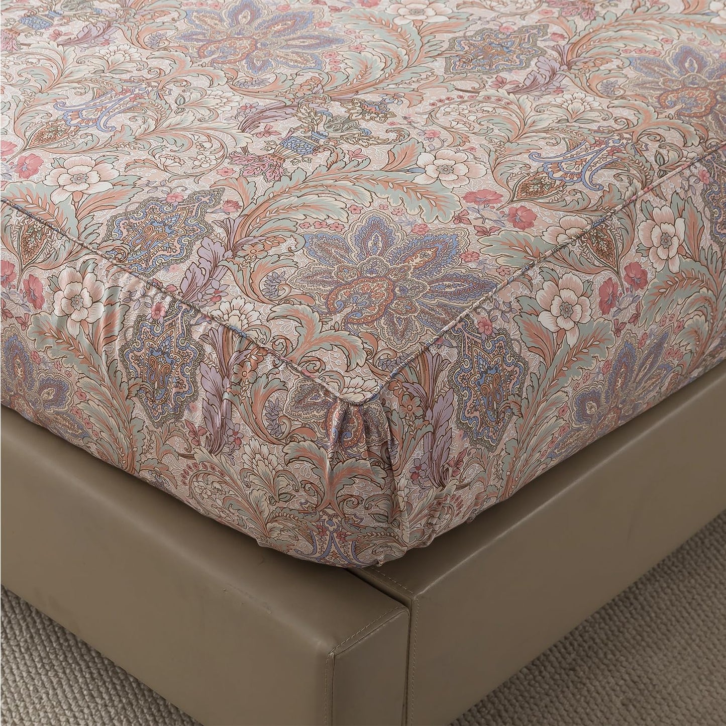 FADFAY Vintage Brown Paisley Queen Sheet Set, 4-Piece Long-Staple Cotton, Soft & Breathable, Deep Pocket Fitted Sheet for All Seasons