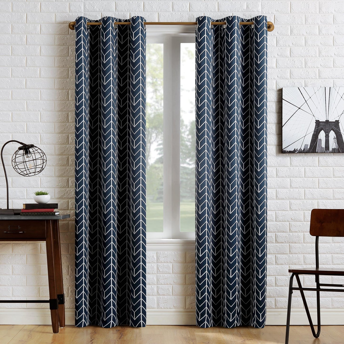 Sun Zero Kenwood Chevron Blackout Grommet Curtain Panel, 40" x 84", Navy Blue