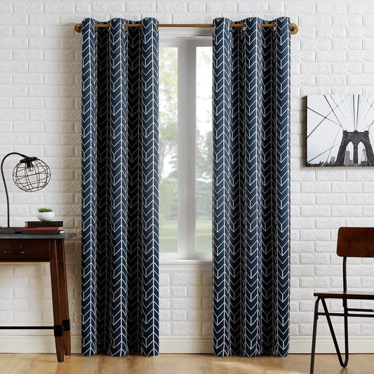 Sun Zero Kenwood Chevron Blackout Grommet Curtain Panel, 40" x 84", Navy Blue