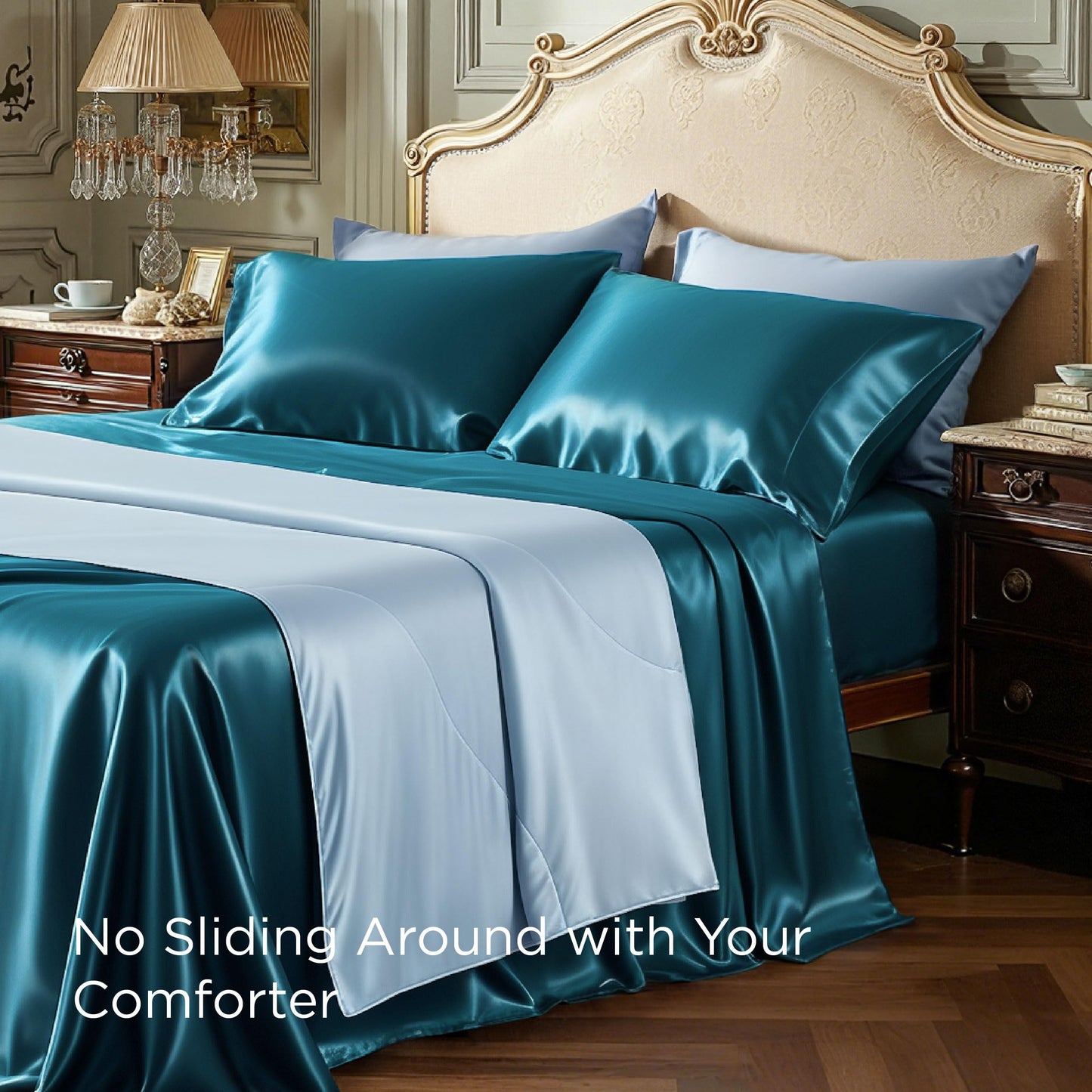 Bedsure Satin Sheets Full Size - 4 Piece Silky Bedsheets with 15 Inches Deep Pocket Fitted Bedsheet,1 Flat Sheet, 2 Satin Pillowcases, Good for Hair & Skin (Full, Teal)