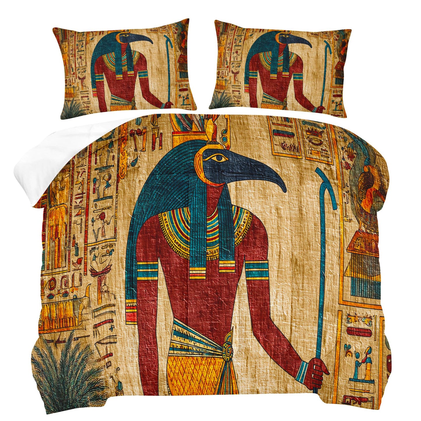 Gold Egypt Comforter Set King Size, Boho Exotic Print Bedding 3 Pieces, Soft Fluffy Lightweight Microfiber with 1 Comforter and 2 Pillow Shams for All Season, Cozy Bed Set for Bedroom
