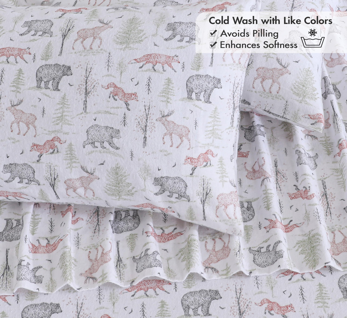 RUVANTI Flannel Sheets Queen Size - 100% Cotton Double Brushed Bed Sheets, Deep Pockets 16 Inches Queen Sheet Set, All Seasons Breathable & Extra Soft - Warm & Cozy, 4 Piece, Wildwood Tapestry
