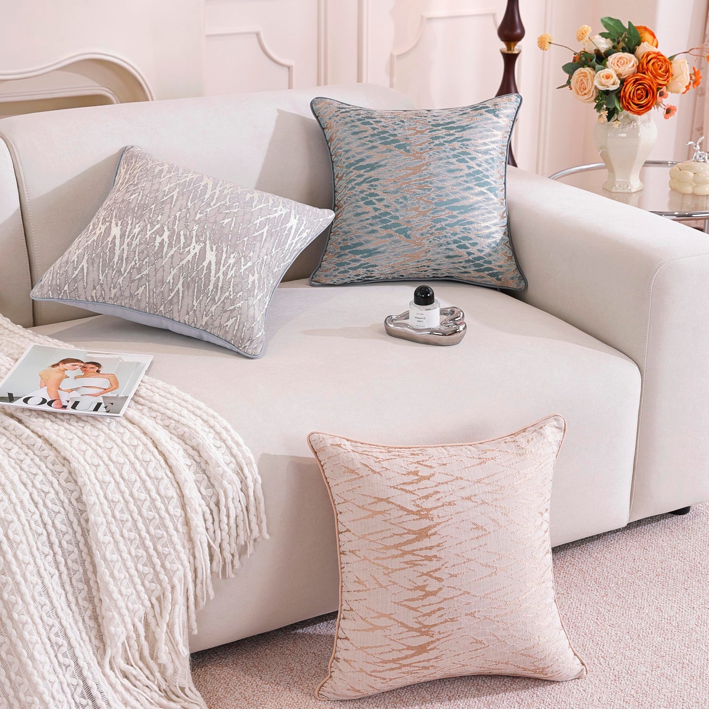 TAOSON Pack of 2, Luxury High Precision Jacquard Modern Grey/Gray and Gold Decorative Throw Pillow Covers Cushion Cases Square Pillowcase for Sofa Couch Bedroom Living Room Home,18x18 inch S037