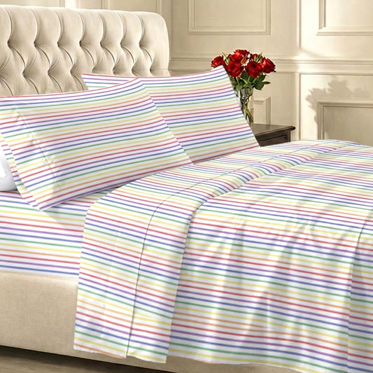 California Design Den Soft Queen Size 100% Cotton Sheet Sets, 400 TC Good Housekeeping Award Winner, Smooth Sateen Finish with Deep Pockets, Cozy and Durable Queen Bedding Set - Rainbow Stripe
