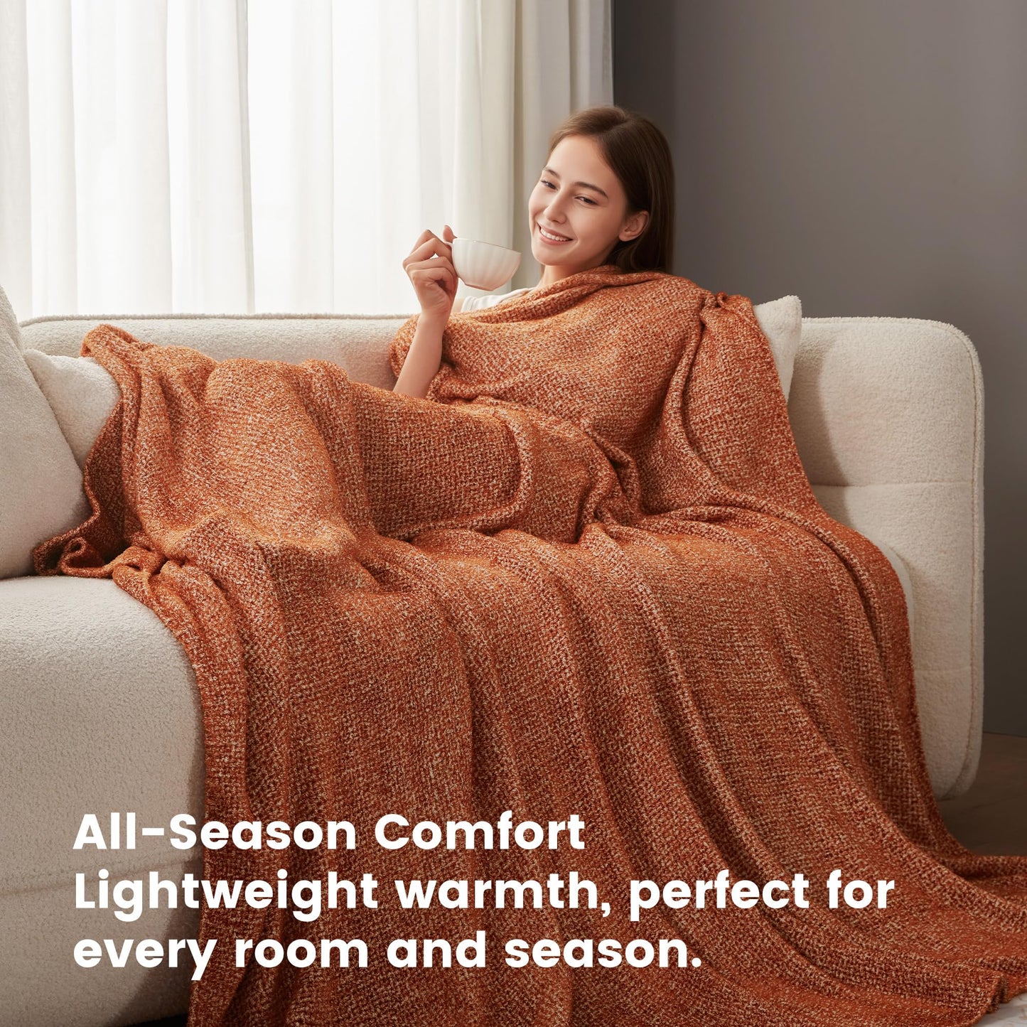 SLEEP ZONE Decoration Brown Throw Blanket for Couch, Jersey Knit Luxury Blankets for Bed Living Room Sofa Chair 50"x60", Brown