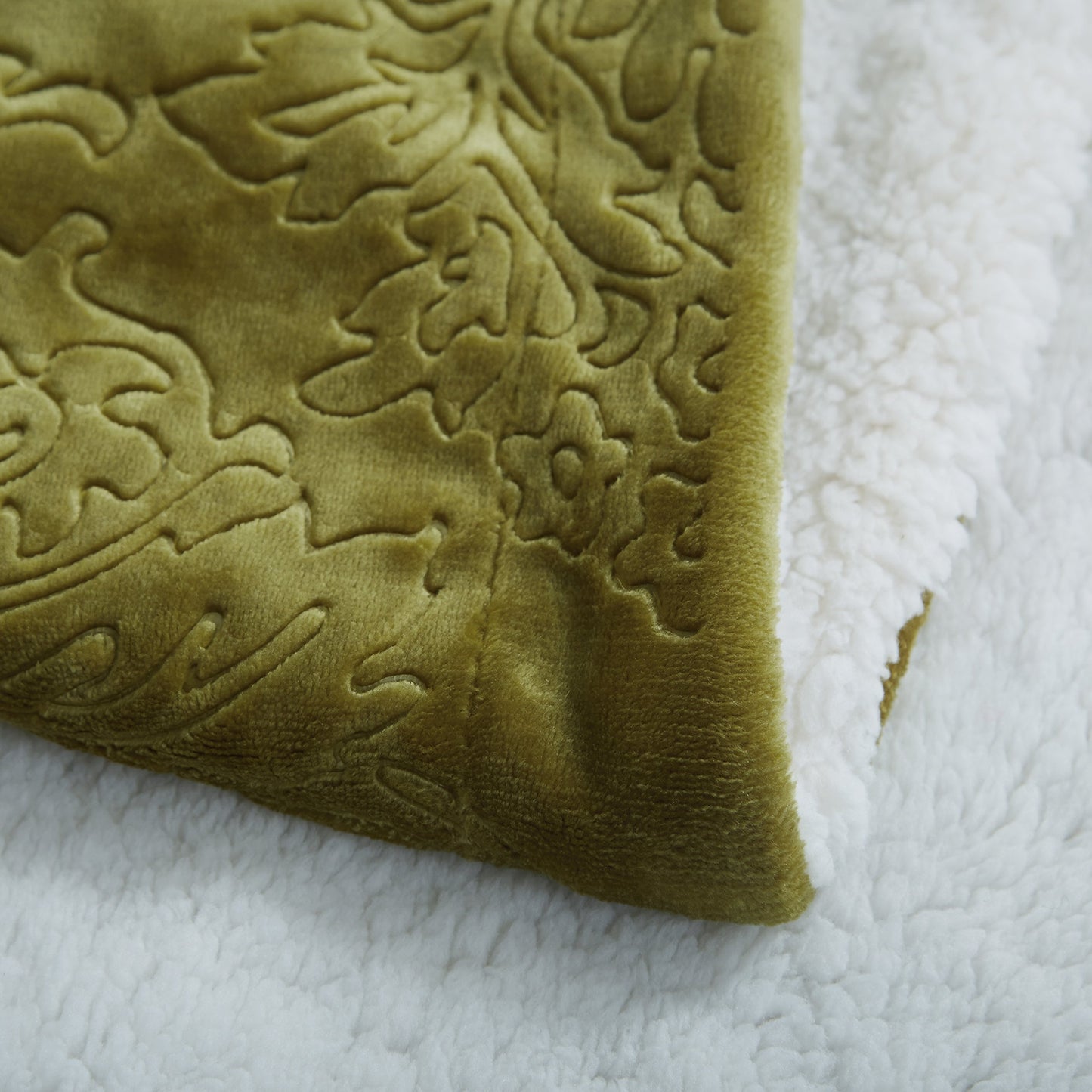 Tache Elegant Embossed Sherpa Bed Yellow Green Chartreuse Throw Blanket (Green, 90 x 90 Inch)